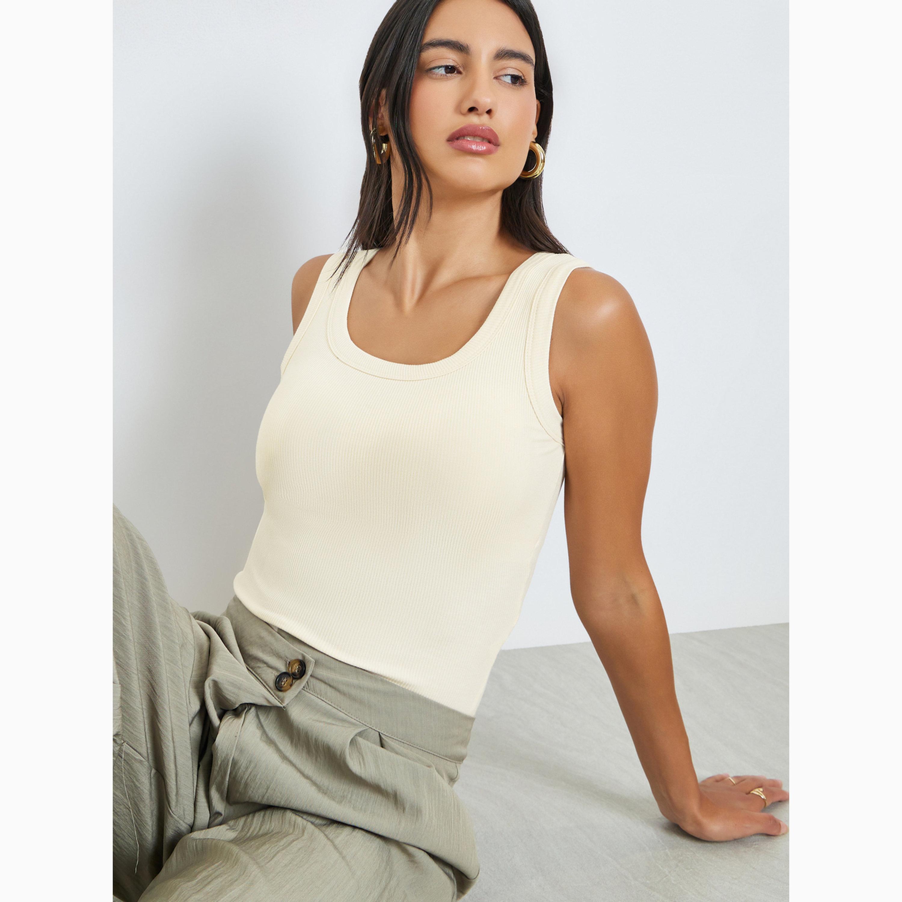 Styli Cream Solid Padded Tank-women-clothing-shirtsandblouses-blouses-image-3