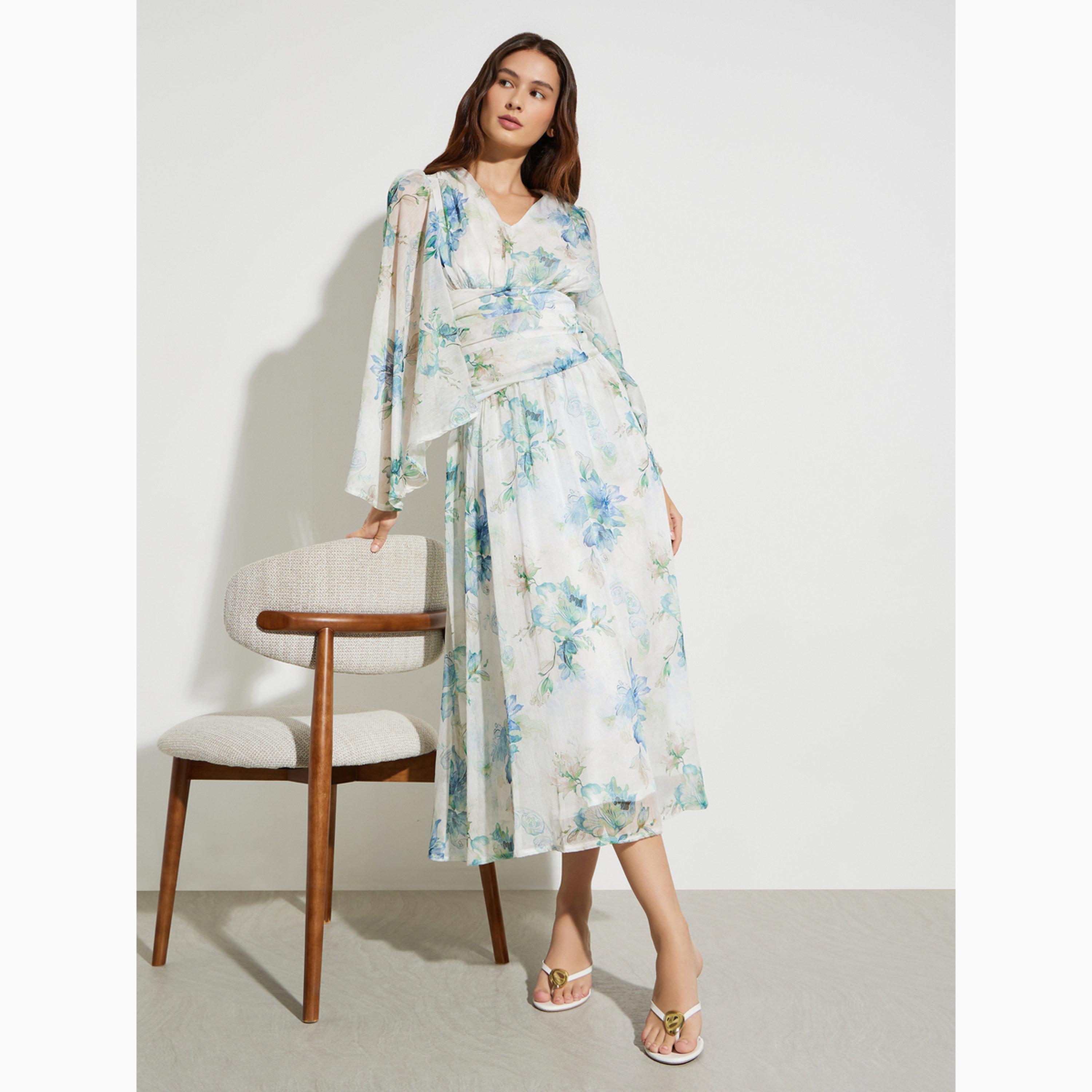 Take Two White Floral Print Maxi Dress with Long Sleeves-women-clothing-dresses-image-2