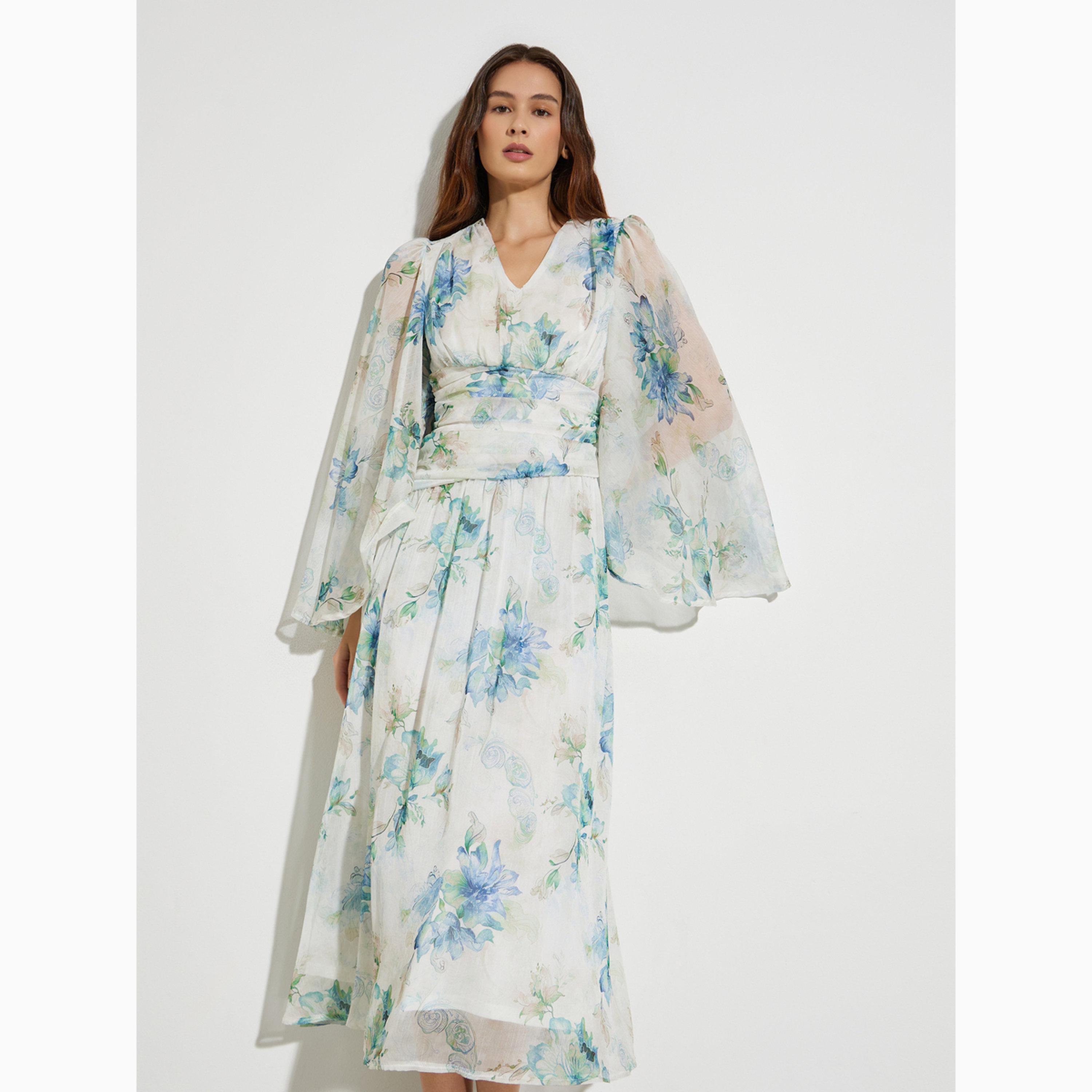 فستان طويل بأكمام طويلة بطبعة زهور-women-clothing-dresses-image-3