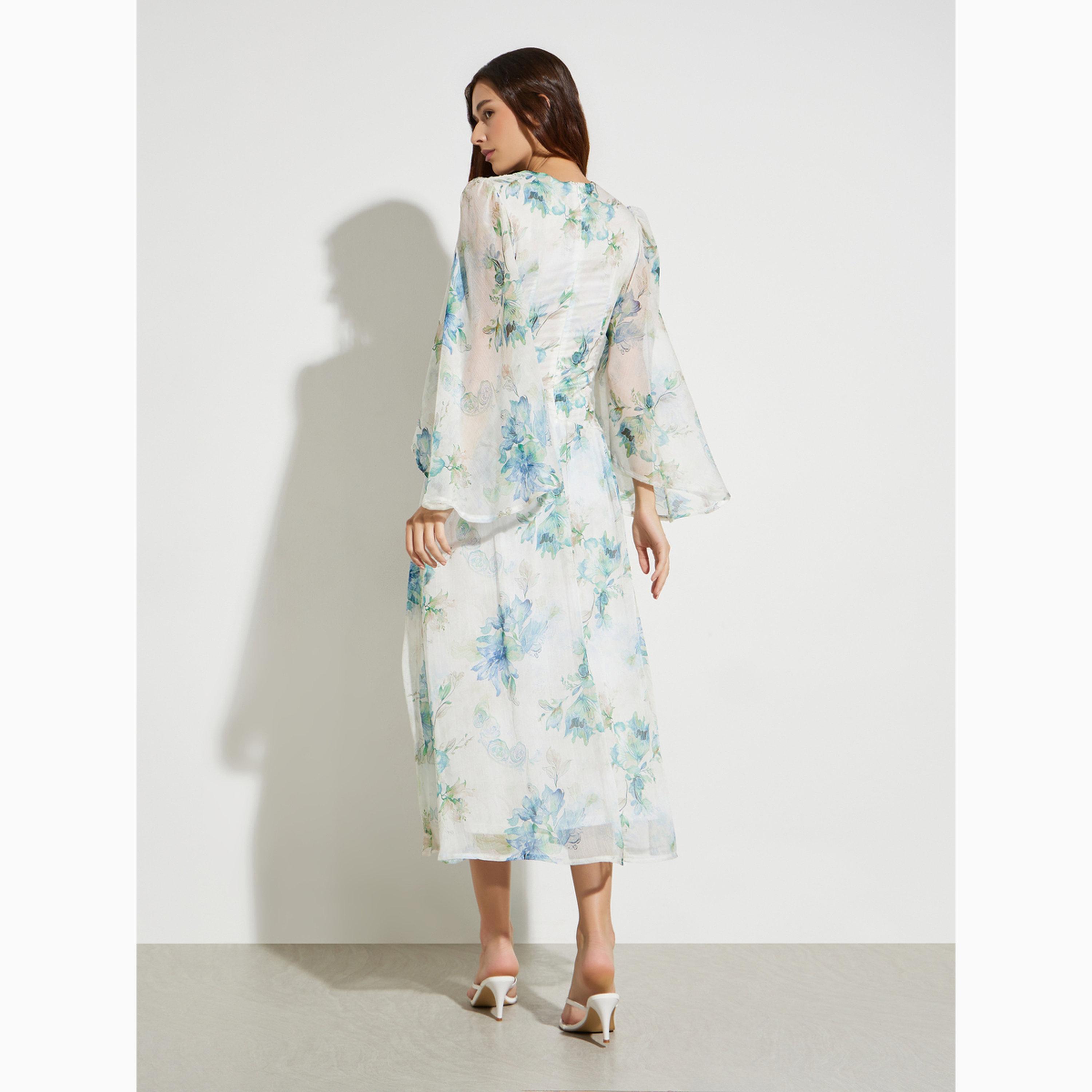 Take Two White Floral Print Maxi Dress with Long Sleeves-women-clothing-dresses-image-4