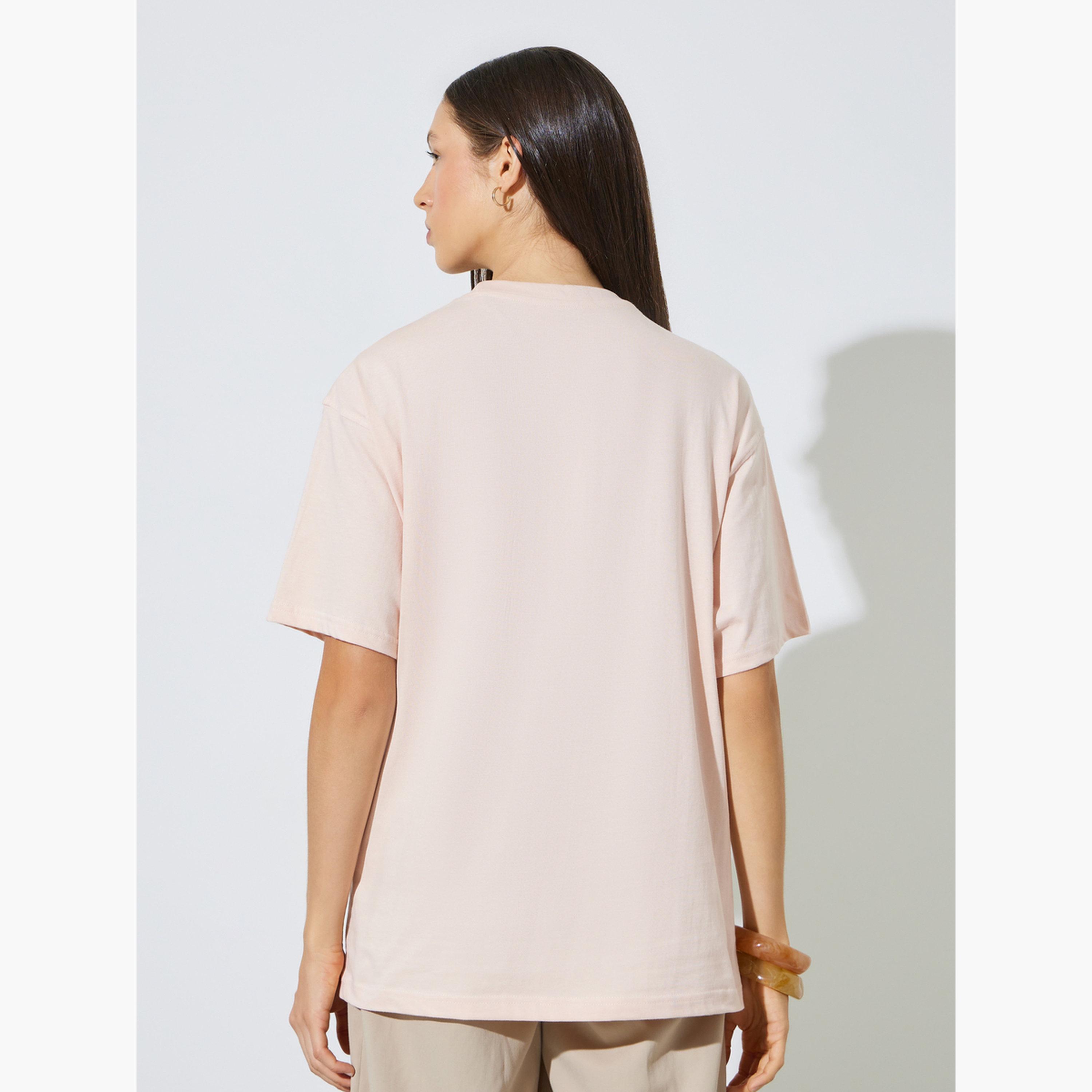 Styli Light Pink Oversized Embroidered Cotton T-Shirt-women-clothing-tshirts-image-4