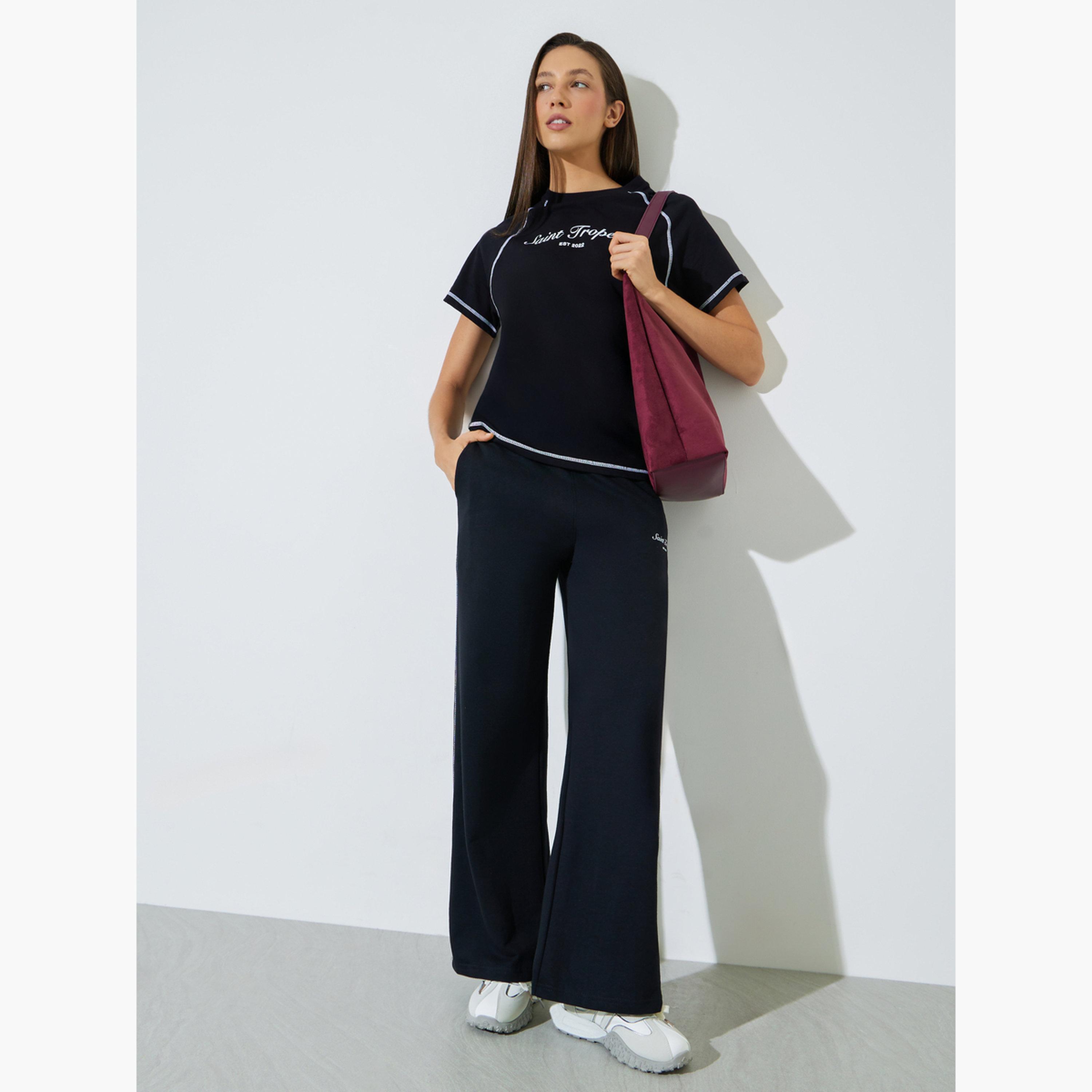 Styli Black Graphic Print Contrast Stitching T- Shirt-women-clothing-tshirts-image-2