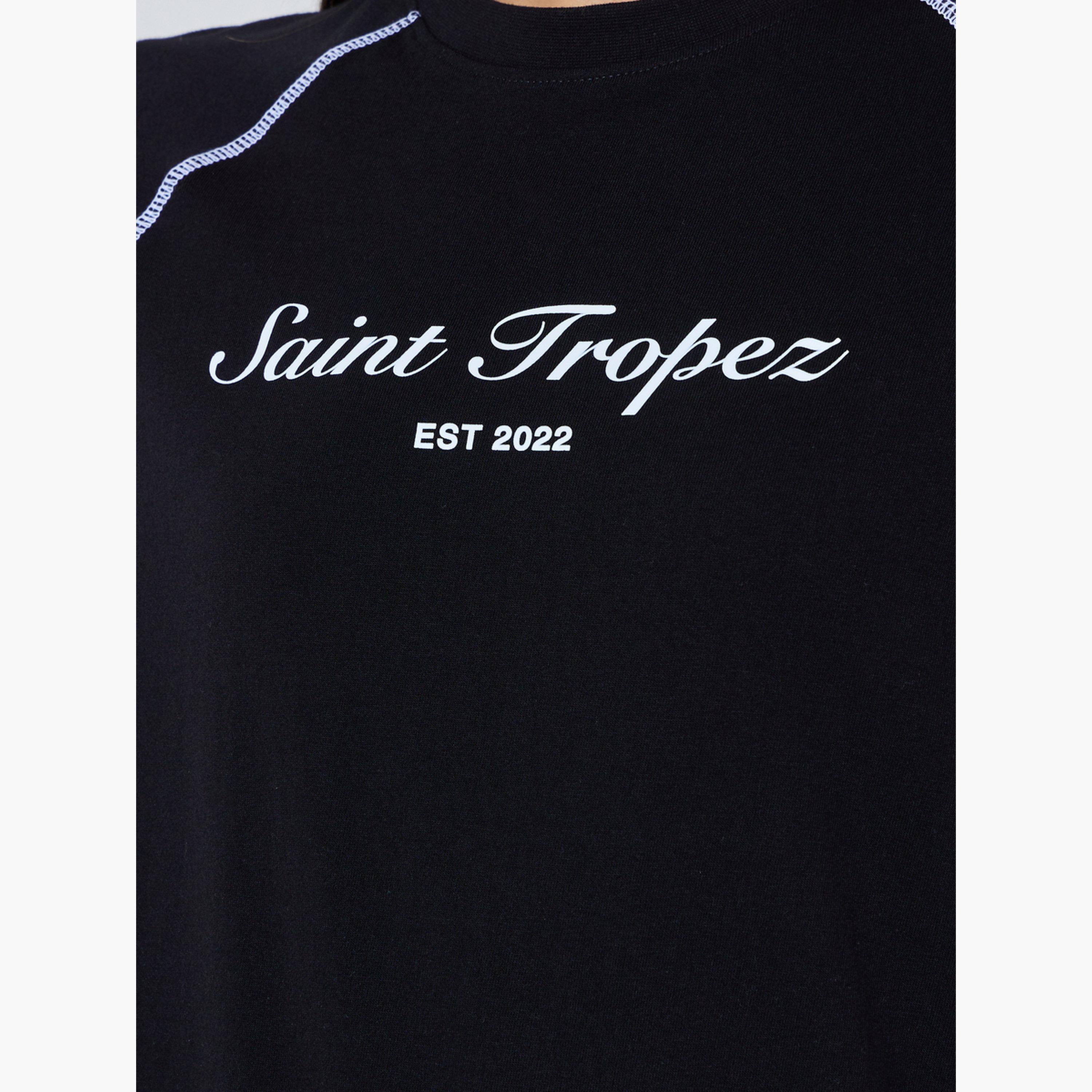 Styli Black Graphic Print Contrast Stitching T- Shirt-women-clothing-tshirts-image-5