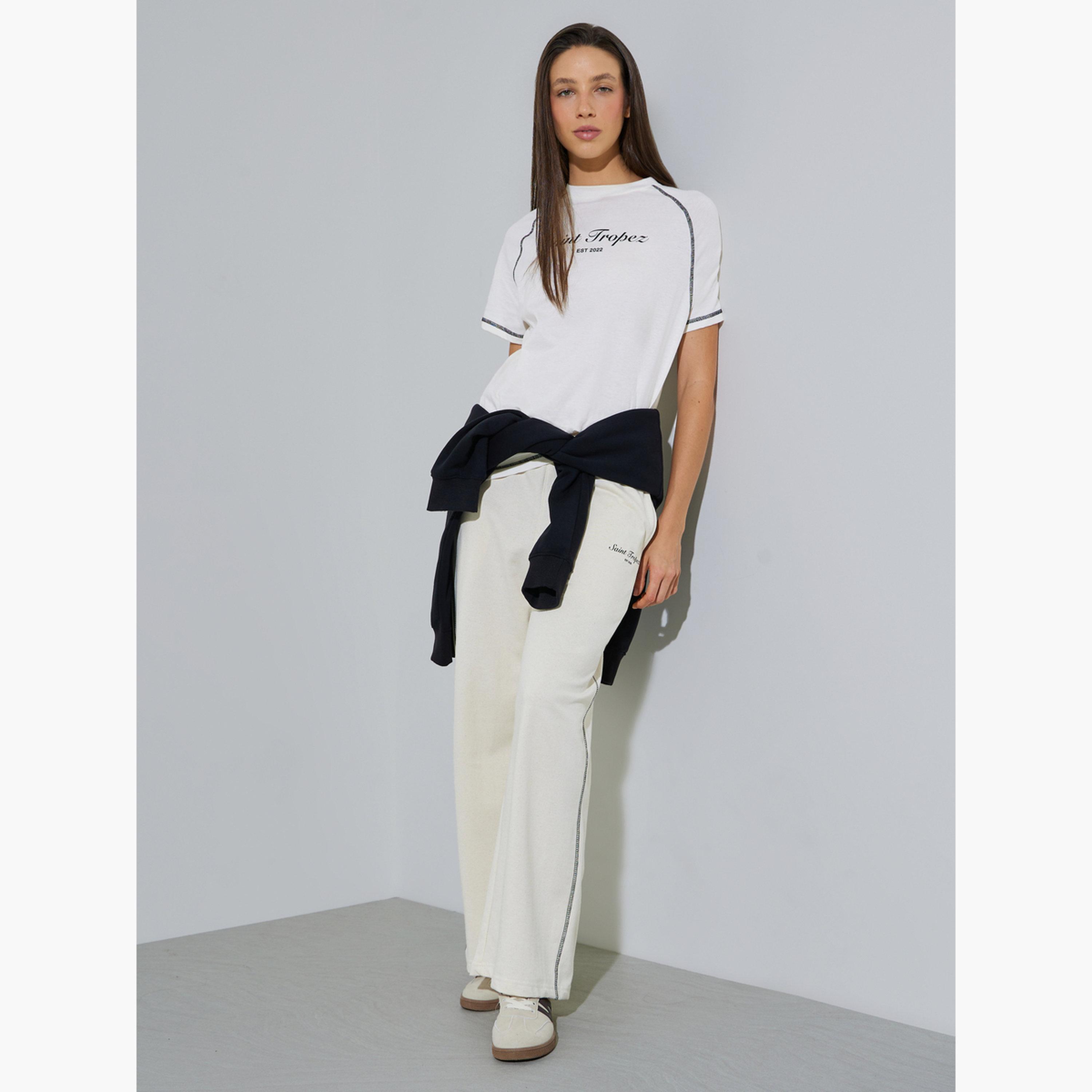 Styli White Graphic Print Contrast Stitching T- Shirt-women-clothing-tshirts-image-2