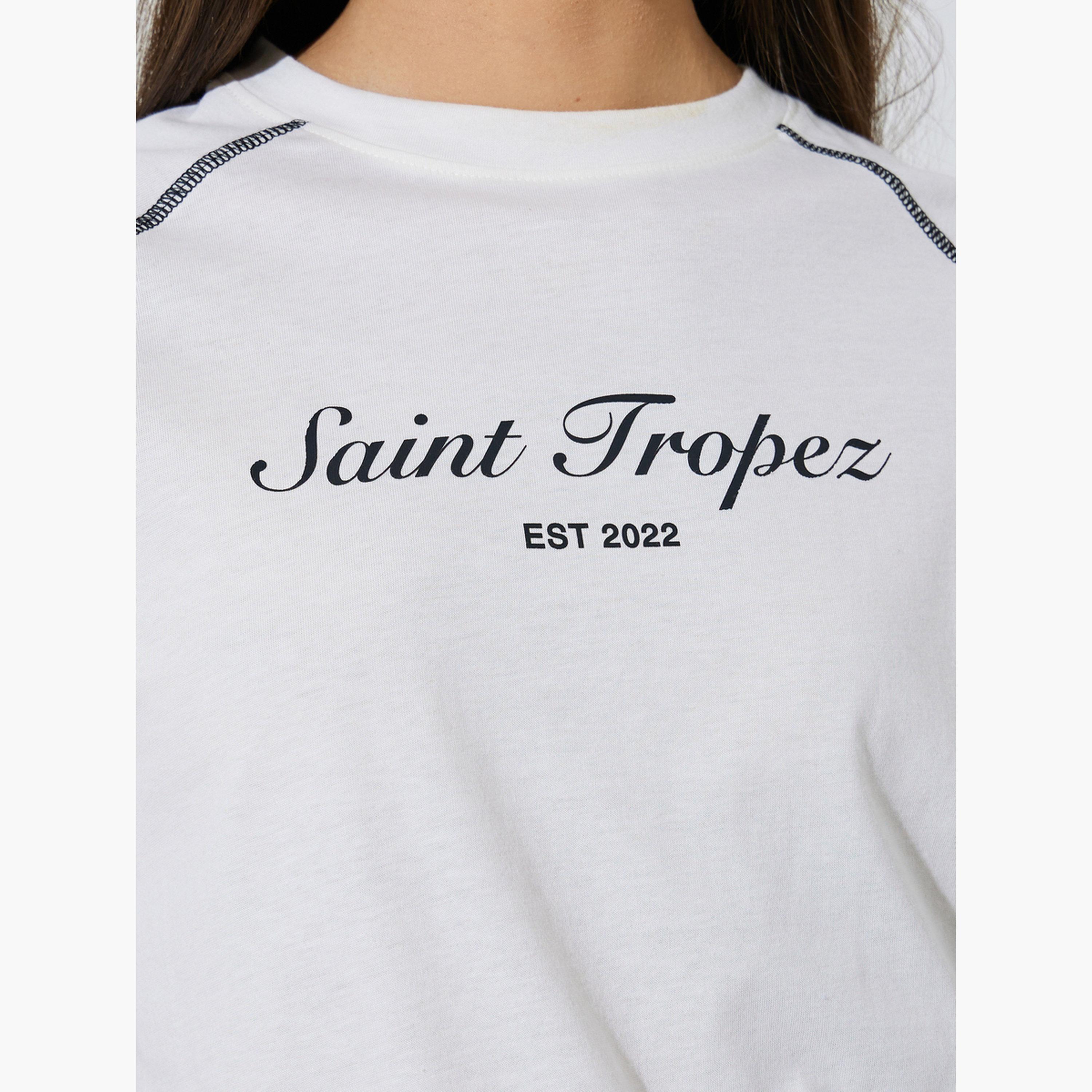 Styli White Graphic Print Contrast Stitching T- Shirt-women-clothing-tshirts-image-5