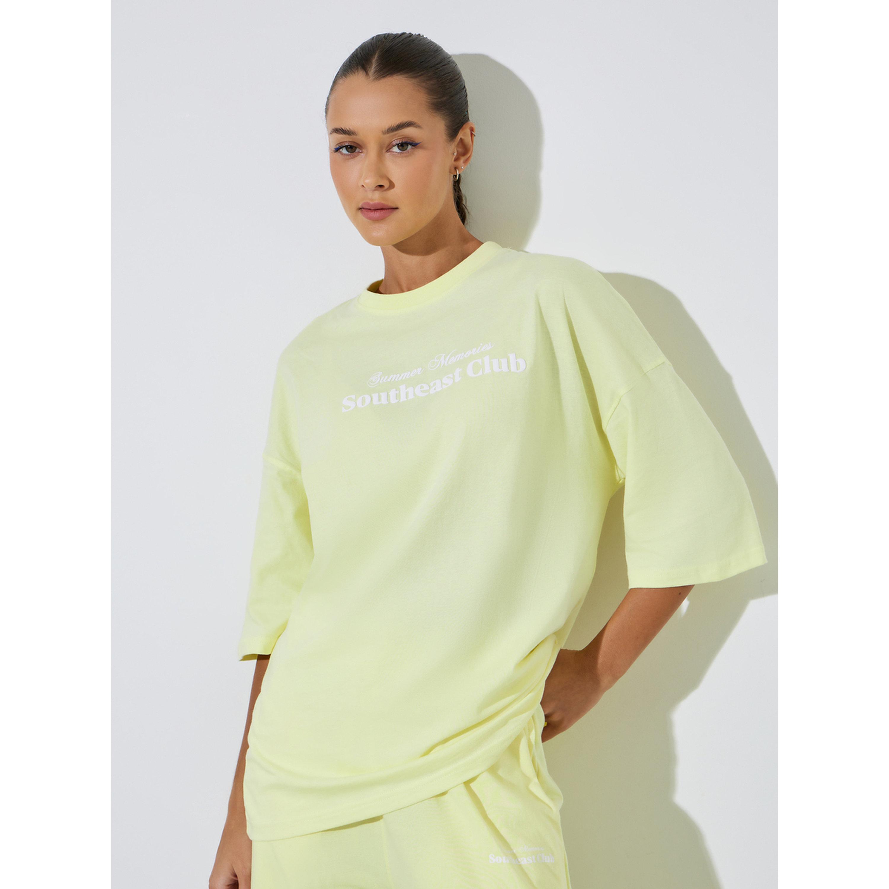 Styli Yellow Slogan Print Oversized T-Shirt-women-clothing-tshirts-image-1