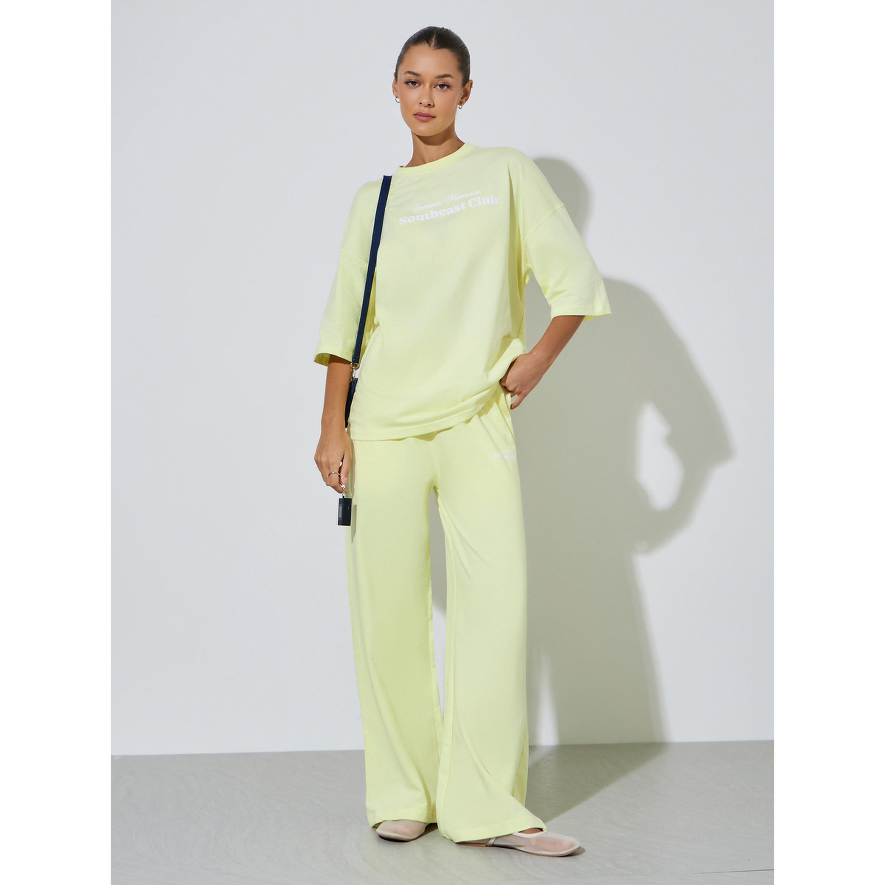 Styli Yellow Slogan Print Oversized T-Shirt-women-clothing-tshirts-image-2