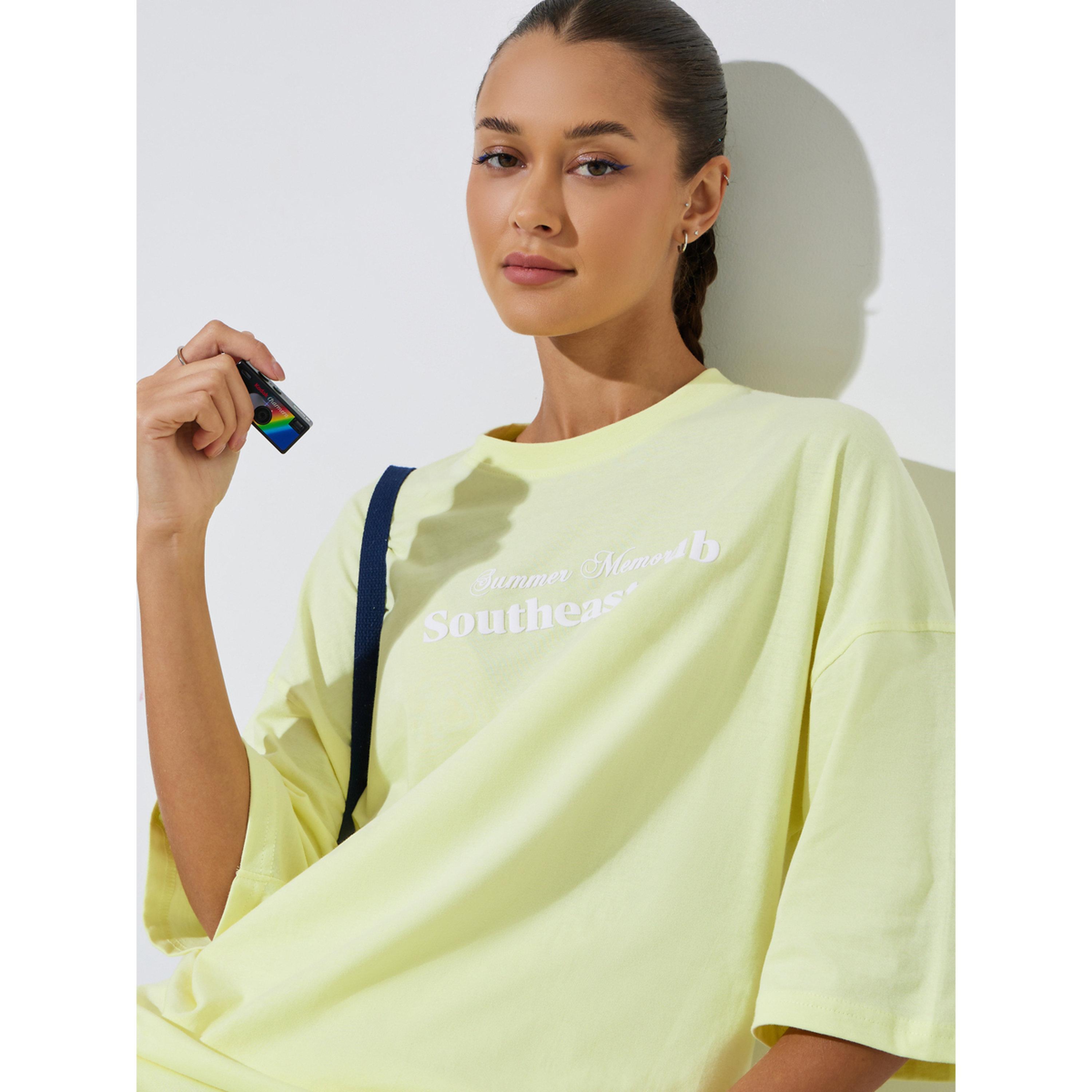 Styli Yellow Slogan Print Oversized T-Shirt-women-clothing-tshirts-image-5