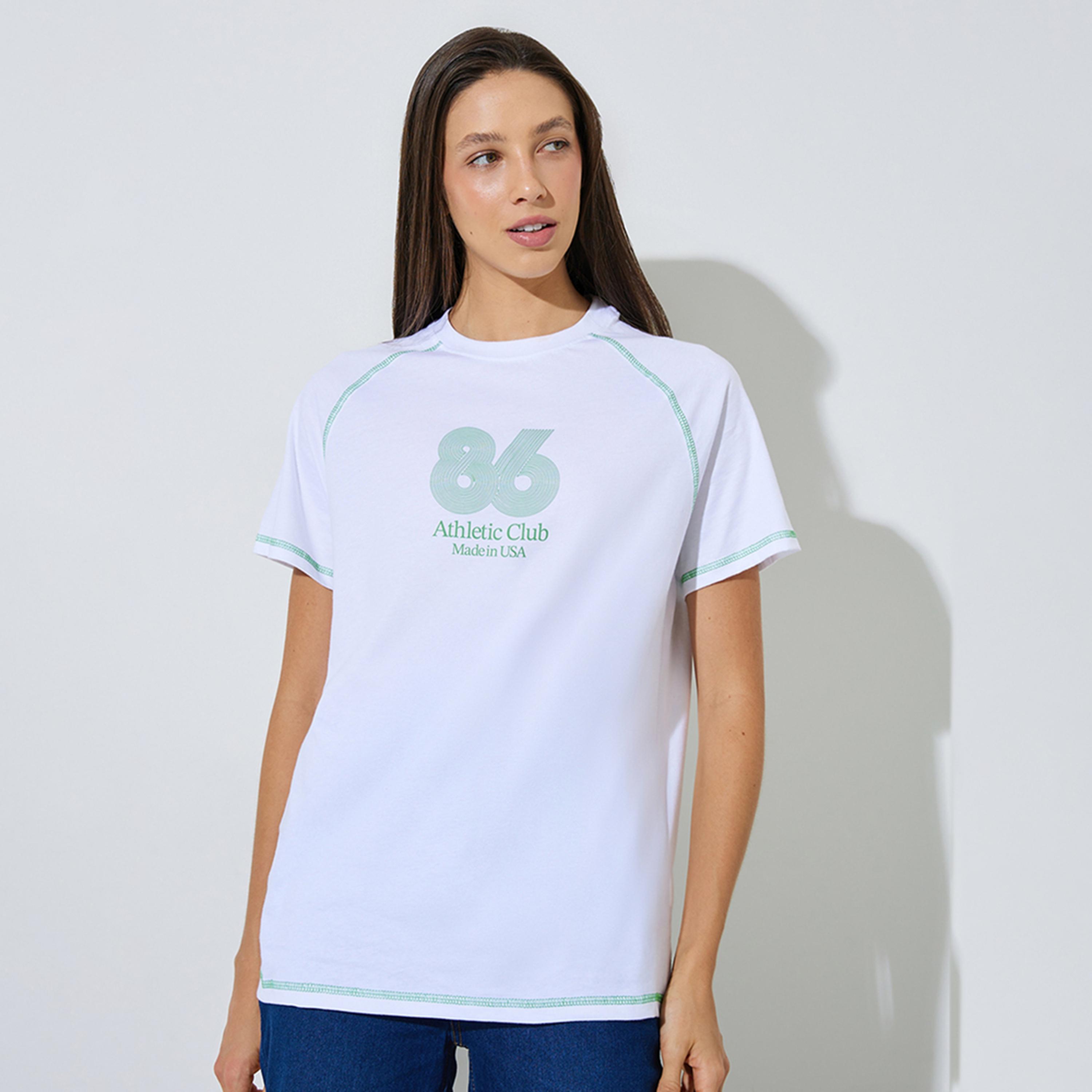 Styli White Graphic Print Contrast Stitch T-Shirt-women-clothing-tshirts-image-1