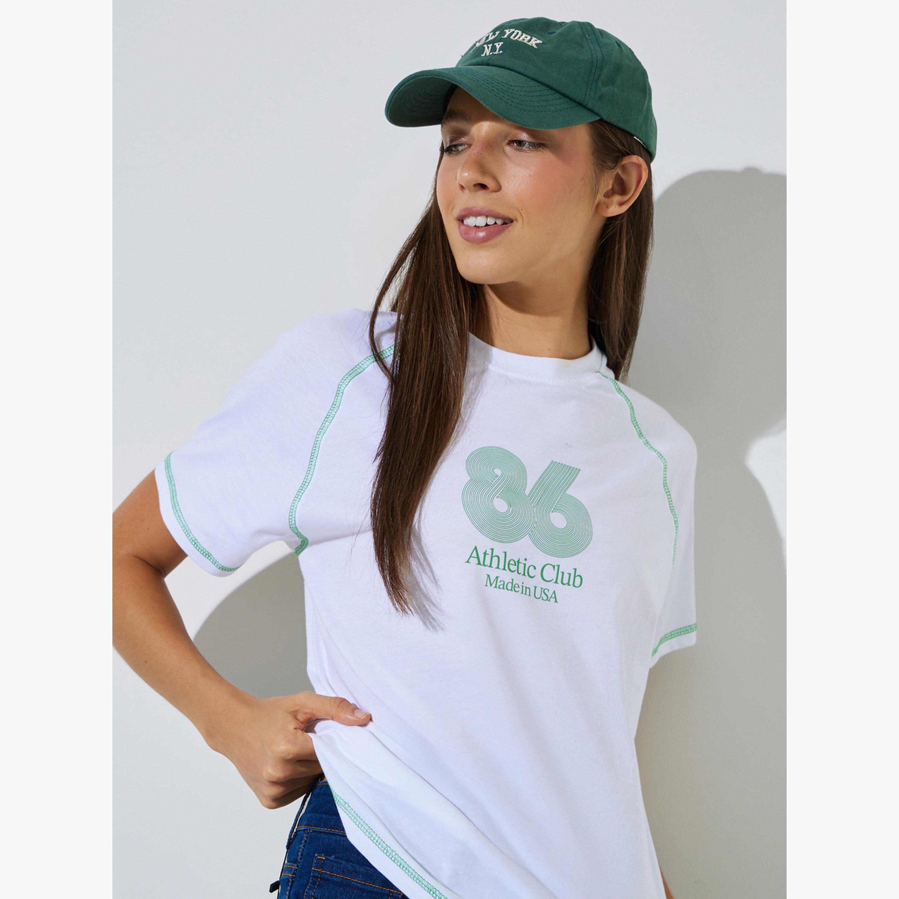 Styli White Graphic Print Contrast Stitch T-Shirt-women-clothing-tshirts-image-3