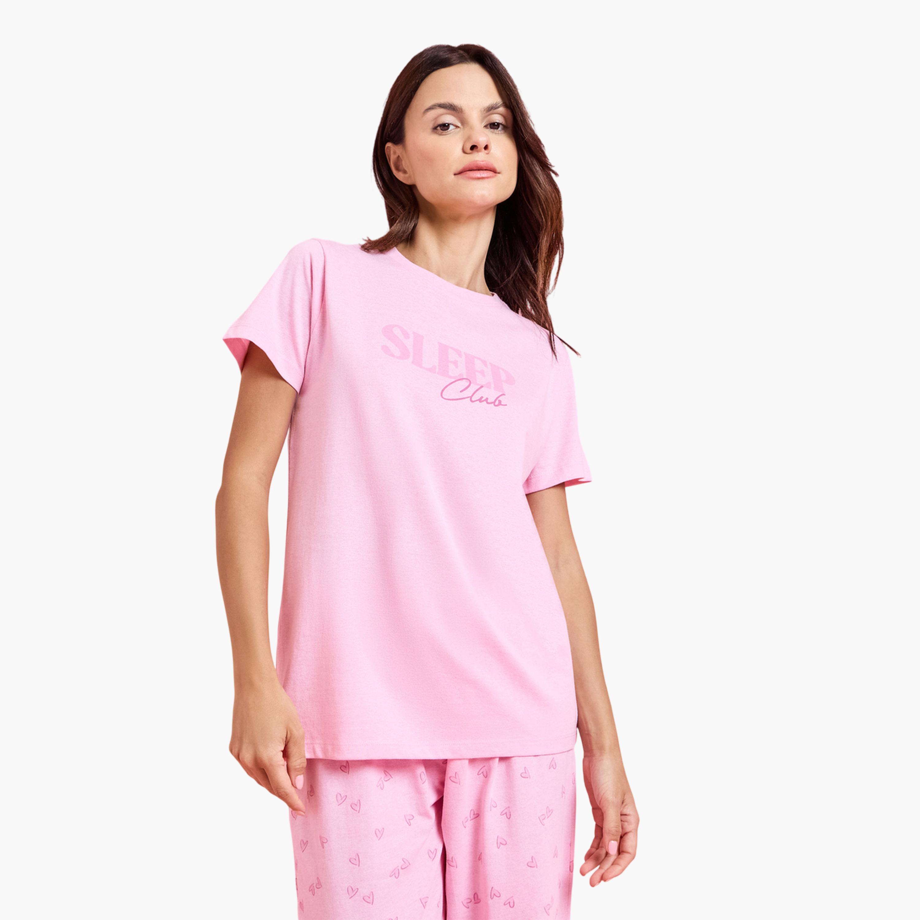 Styli Pack of 3 - Pink Graphic Print T-Shirt, Shorts and Pyjama Set-women-clothing-nightwear-pyjamas-longsets-image-5