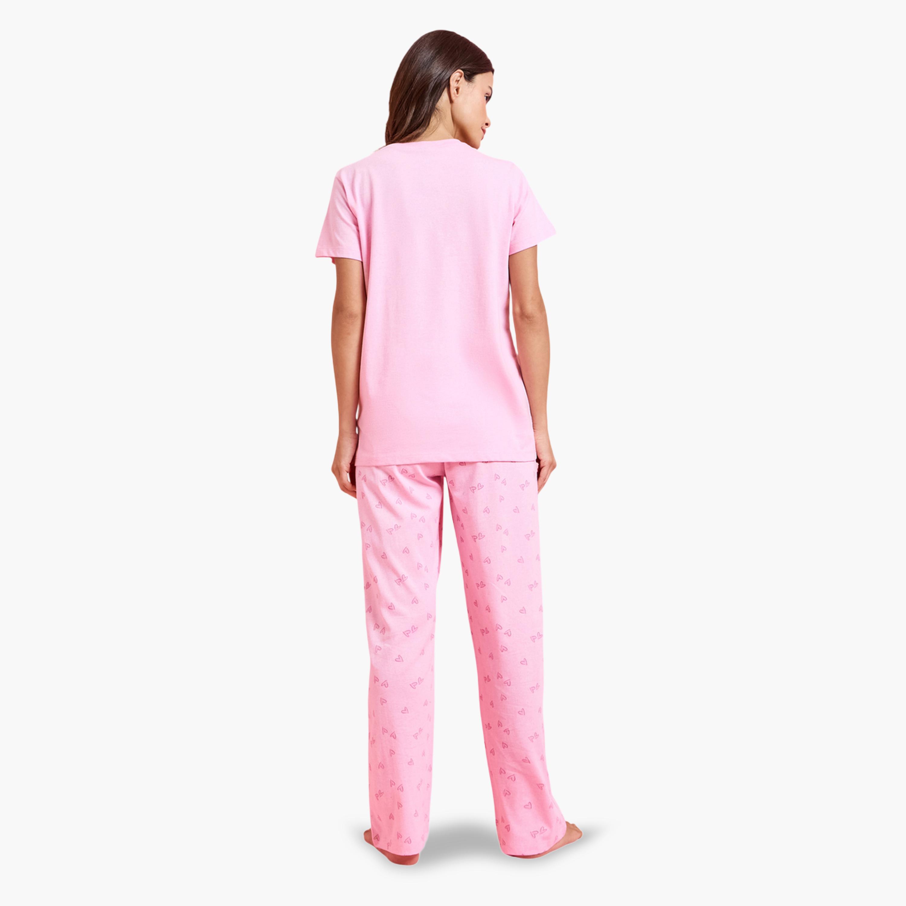 Styli Pack of 3 - Pink Graphic Print T-Shirt, Shorts and Pyjama Set-women-clothing-nightwear-pyjamas-longsets-image-6