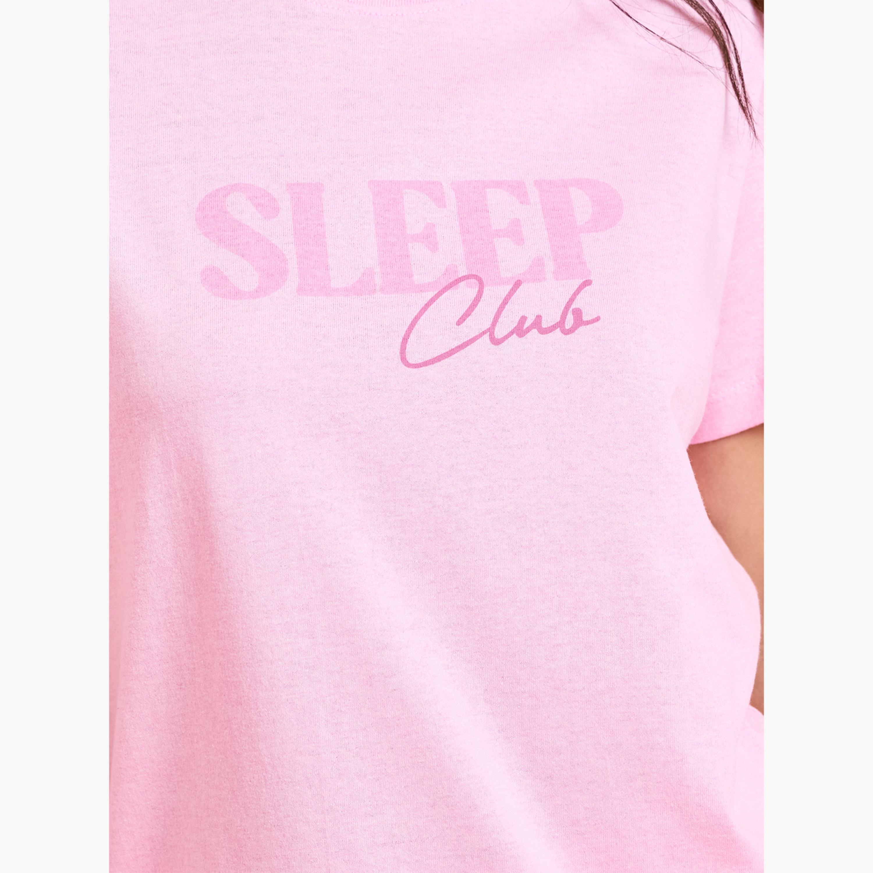 Styli Pack of 3 - Pink Graphic Print T-Shirt, Shorts and Pyjama Set-women-clothing-nightwear-pyjamas-longsets-image-9