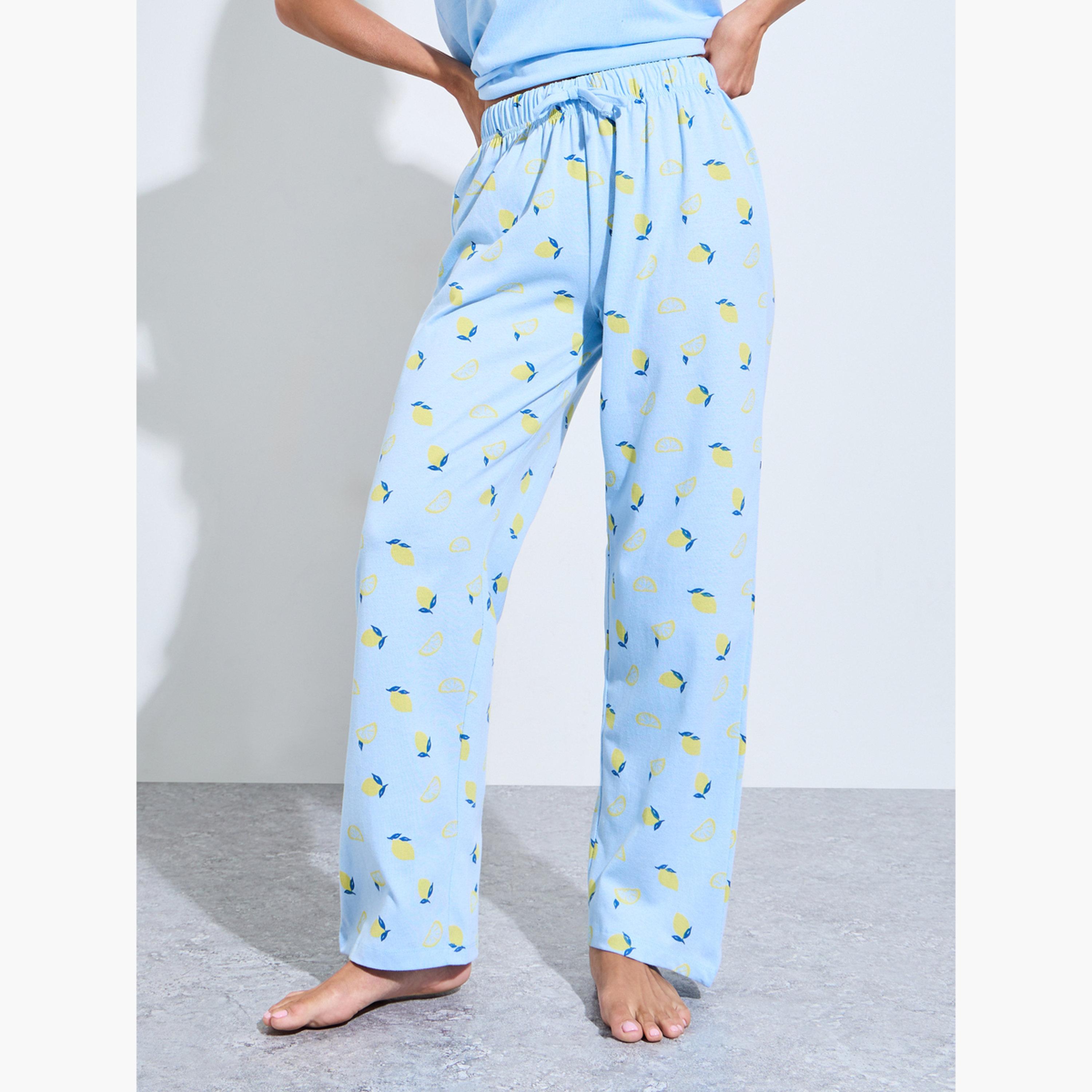 Styli Pack of 3 - Blue Graphic Print T-Shirt, Shorts and Pyjama Set-women-clothing-nightwear-pyjamas-longsets-image-6