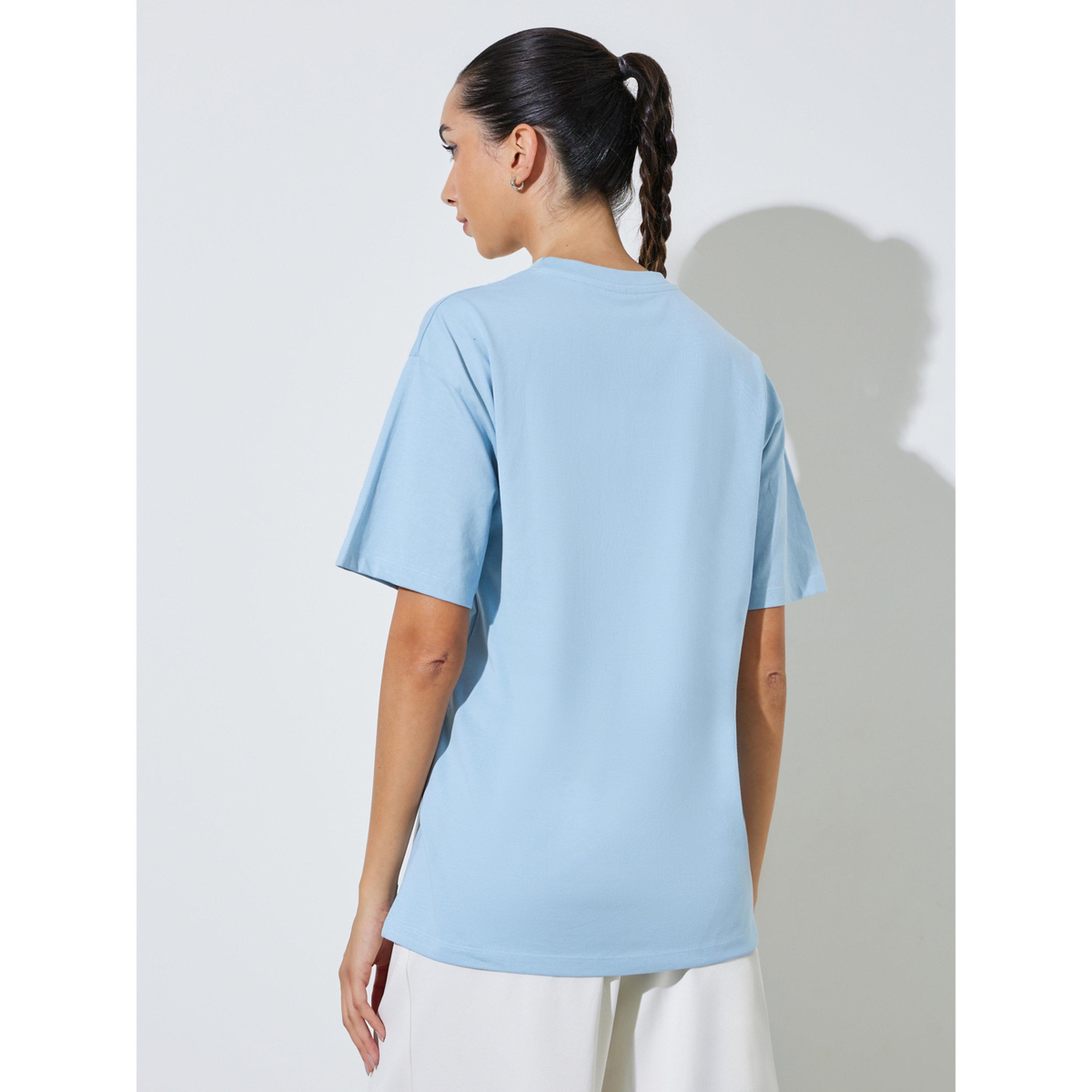 Styli Blue Cotton Graphic Print Round Neck T-Shirt-women-clothing-tshirts-image-3