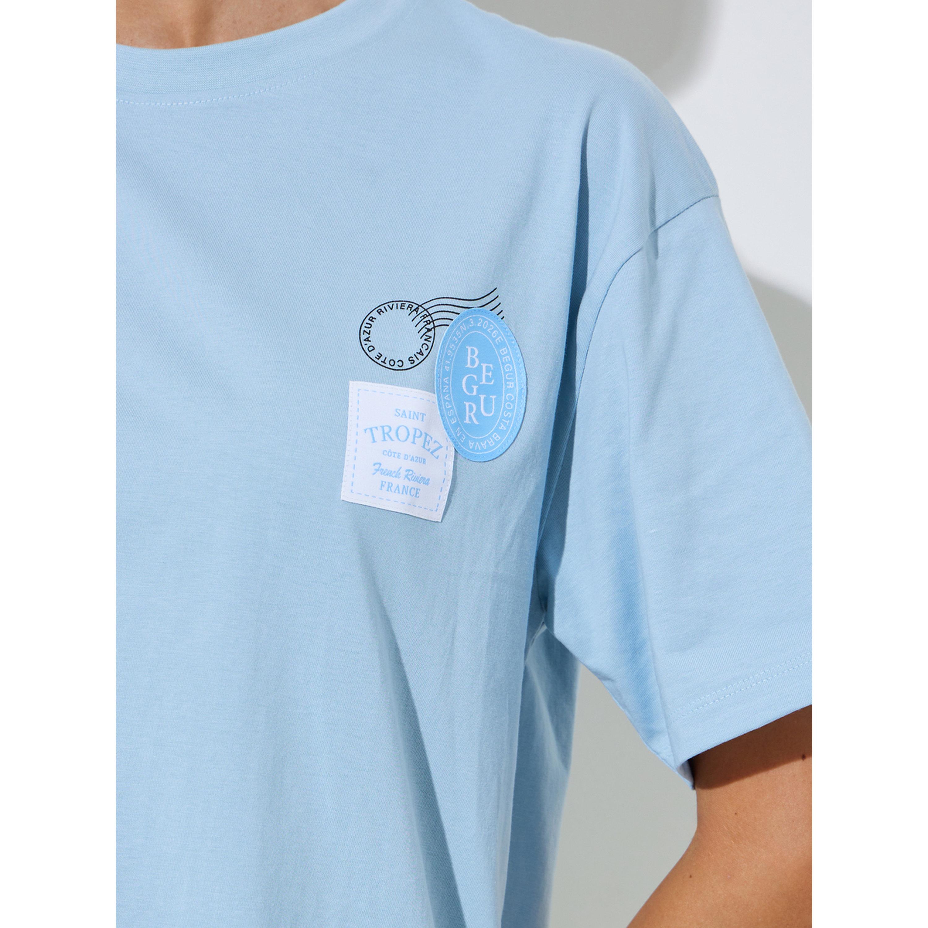 Styli Blue Cotton Graphic Print Round Neck T-Shirt-women-clothing-tshirts-image-4
