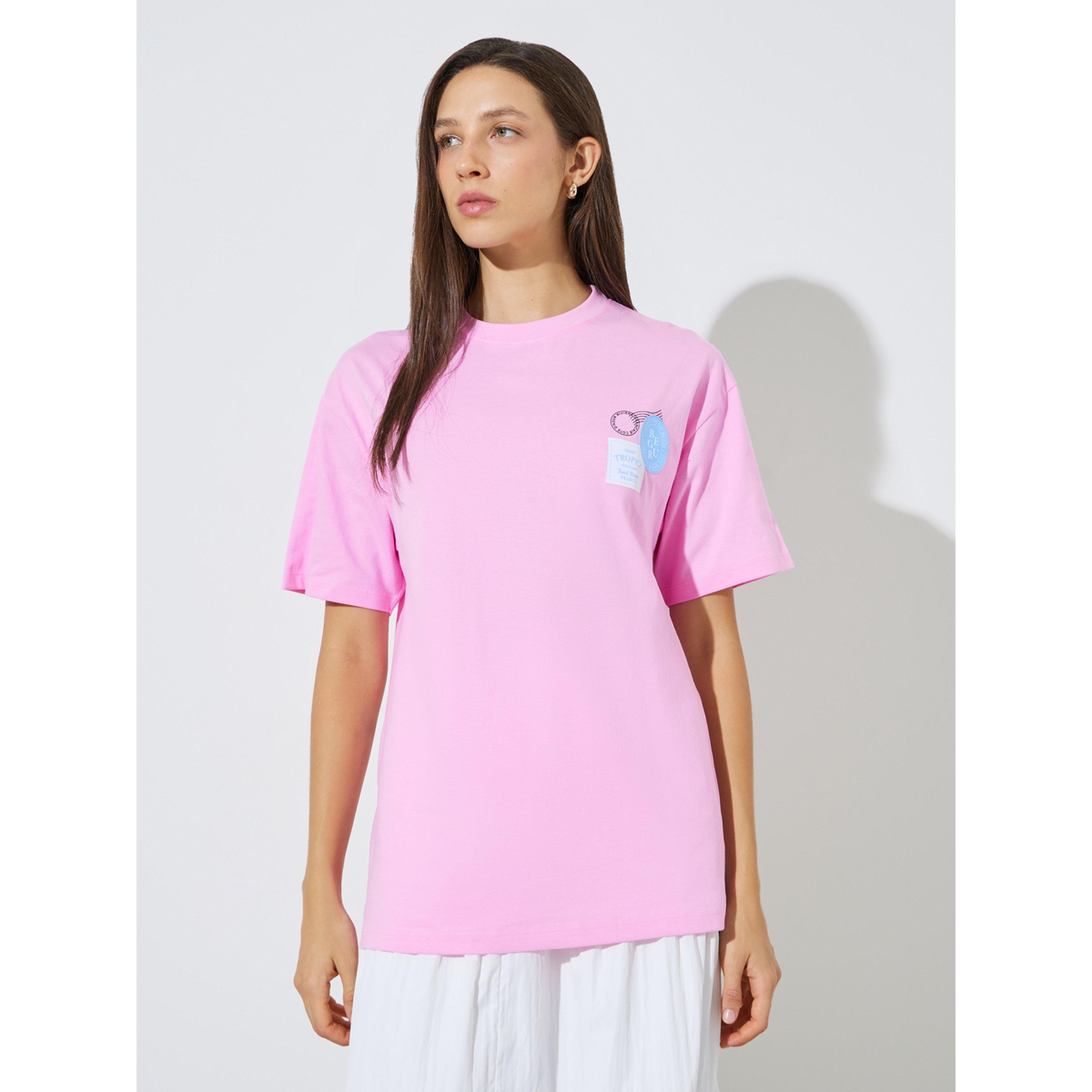 Styli Pink Cotton Graphic Print Round Neck T-Shirt-women-clothing-tshirts-image-1