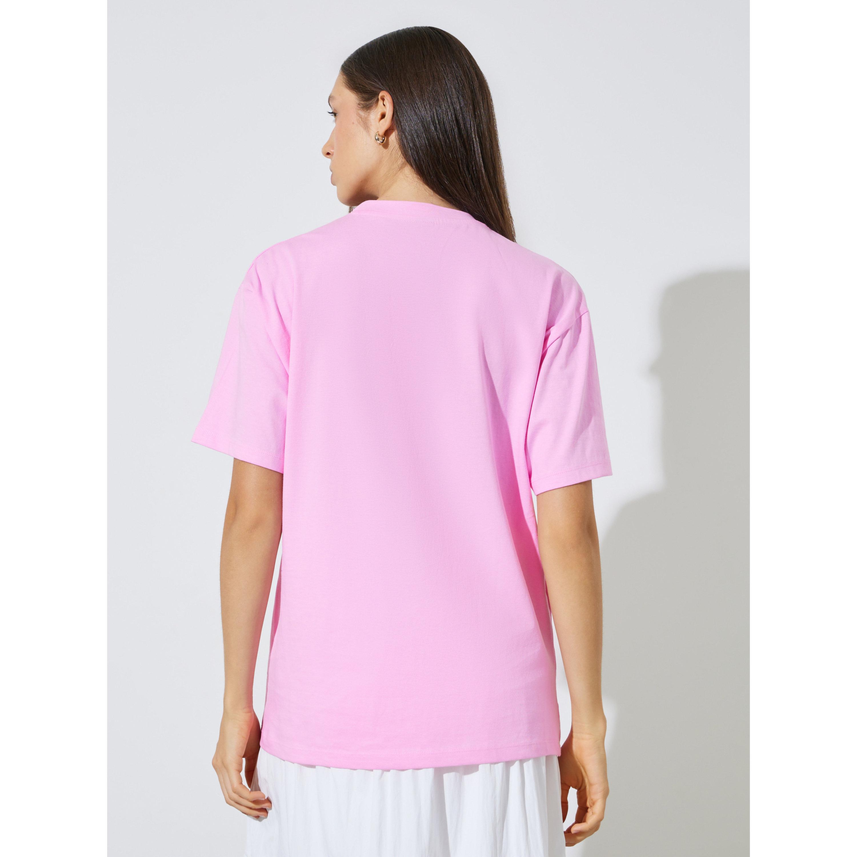Styli Pink Cotton Graphic Print Round Neck T-Shirt-women-clothing-tshirts-image-4