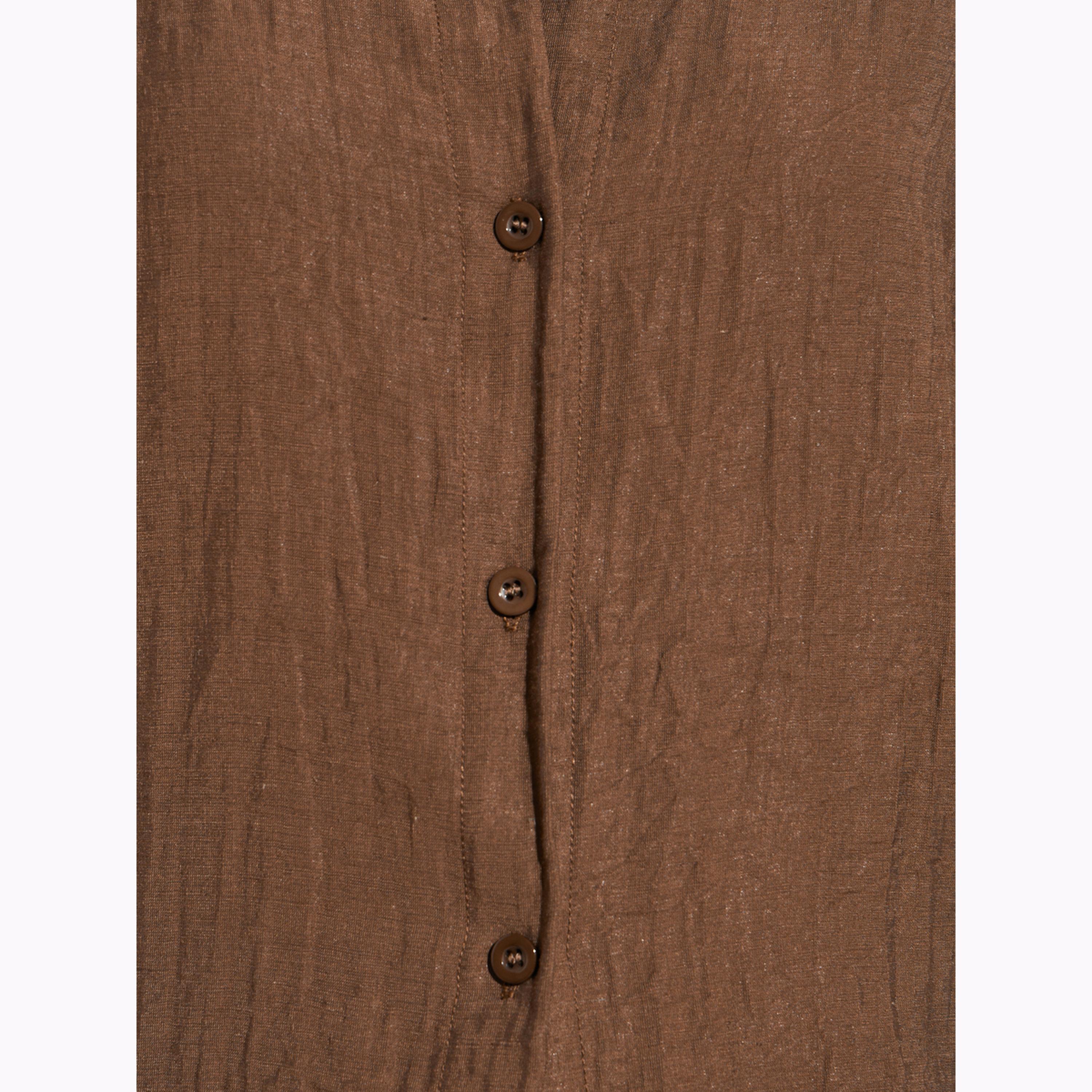 Styli Brown Textured Button-Down Shirt-women-clothing-shirtsandblouses-shirts-image-5