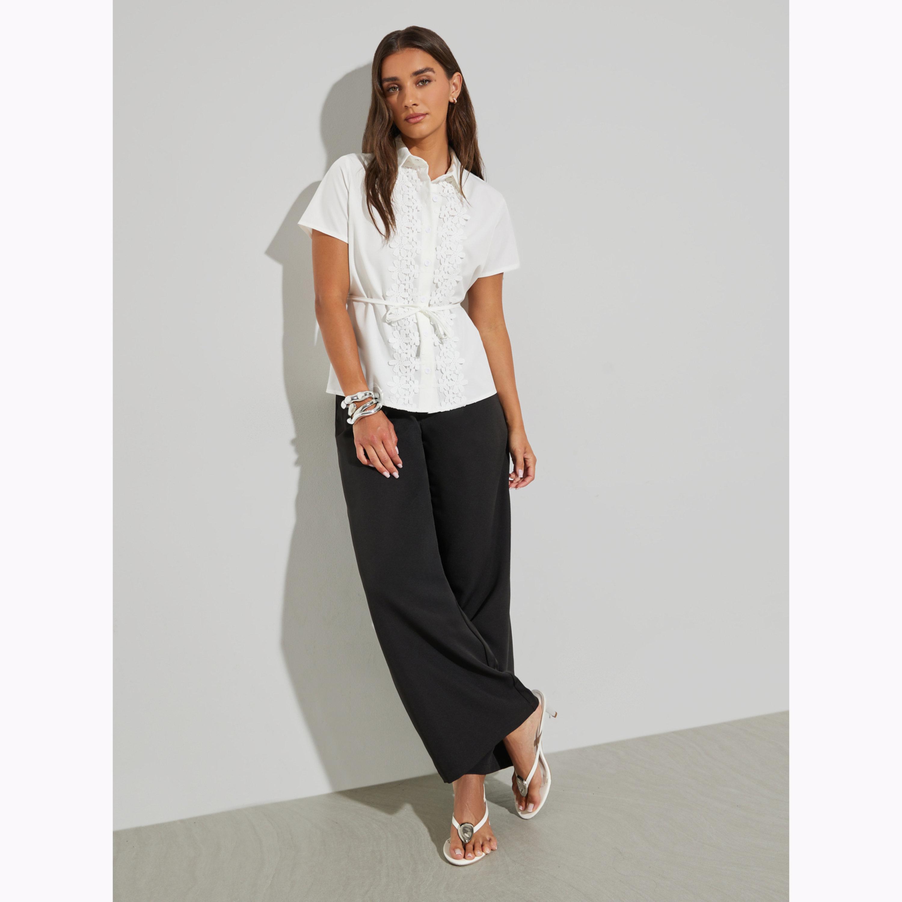 Styli White Embroidered Patch Tie-Waist Shirt-women-clothing-shirtsandblouses-shirts-image-2