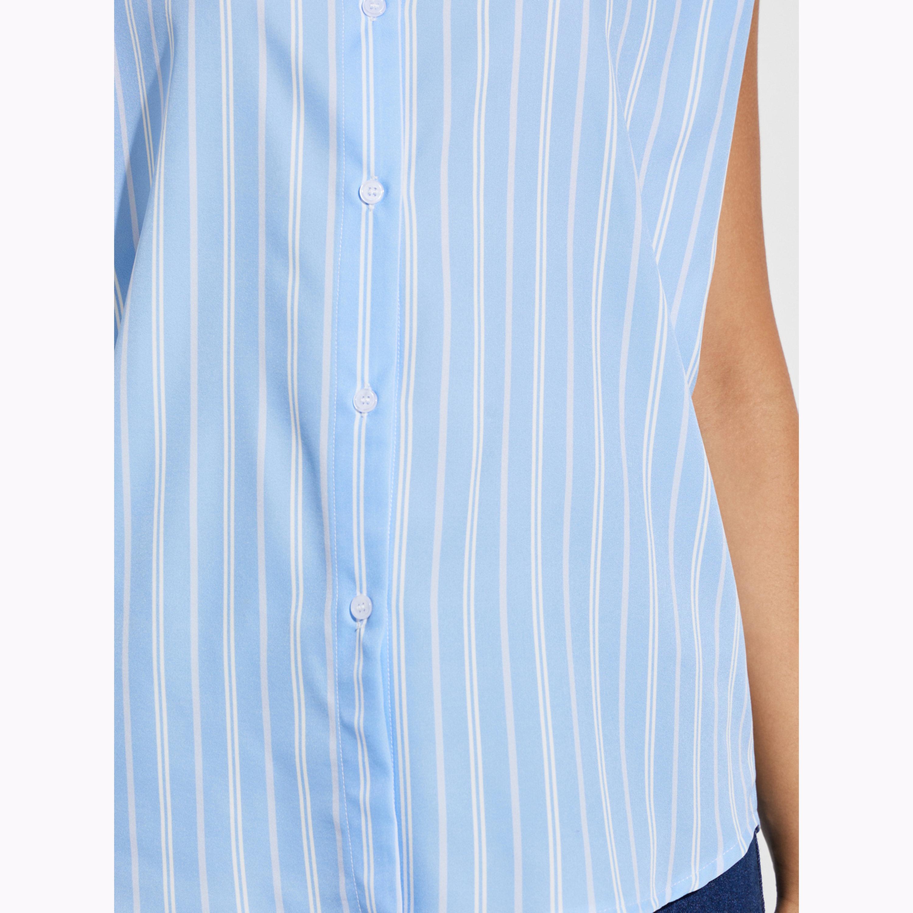 Styli Blue Striped Sleeveless Shirt with Shoulder Pads-women-clothing-shirtsandblouses-shirts-image-5