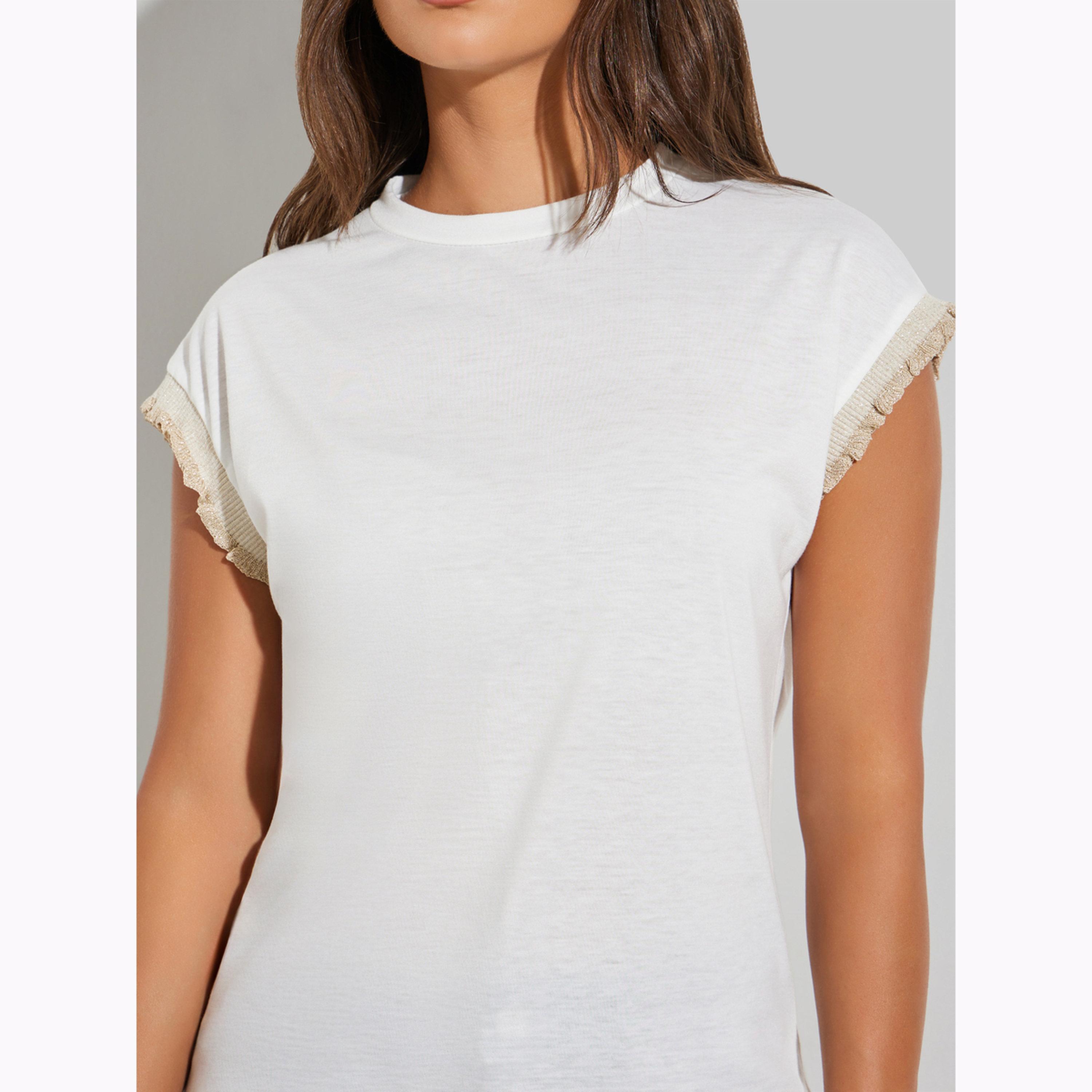 Styli White Knit Top with Webbing Cuff-women-clothing-shirtsandblouses-blouses-image-4