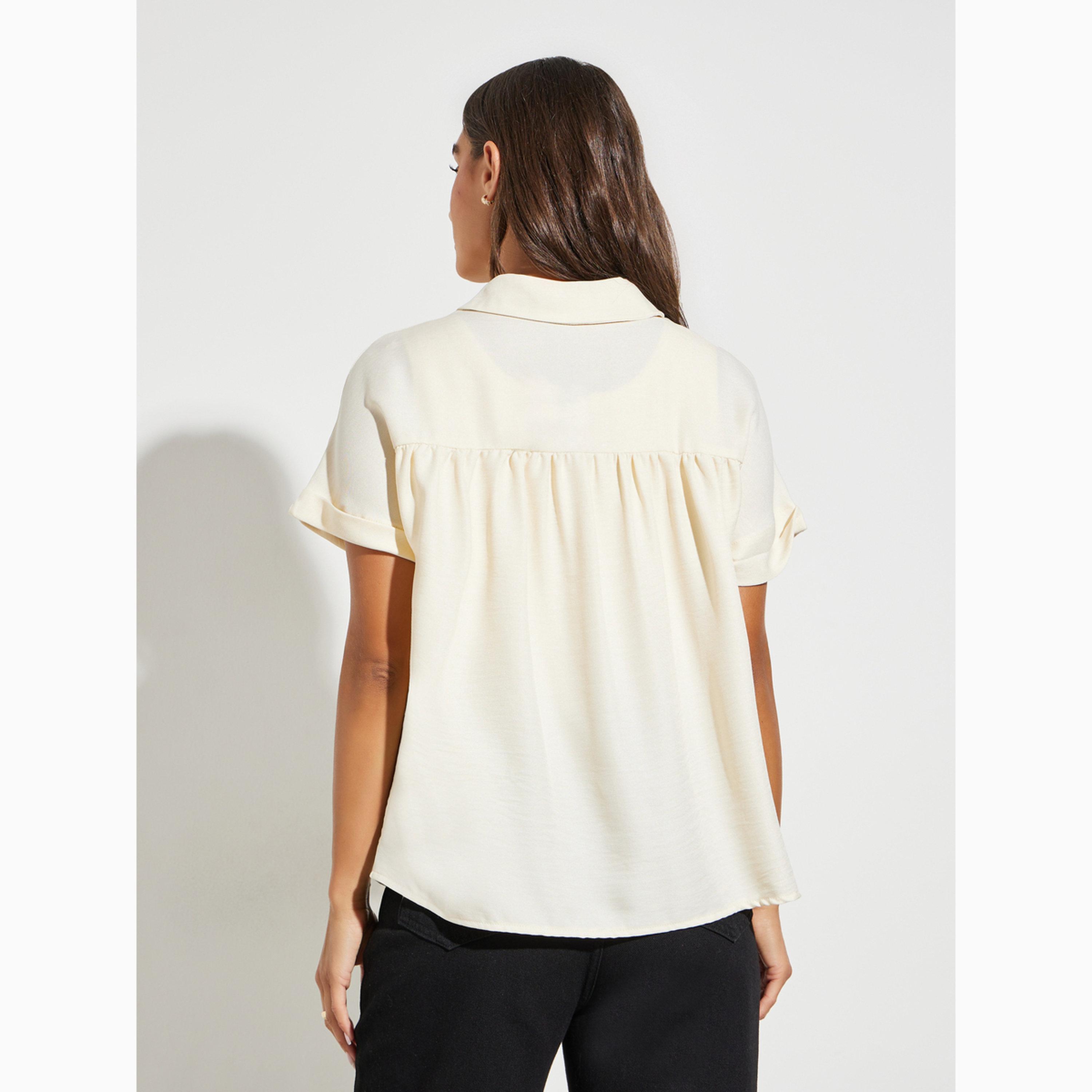 Styli Cream Short Sleeve Shirt with Spread Collar-women-clothing-shirtsandblouses-blouses-image-3