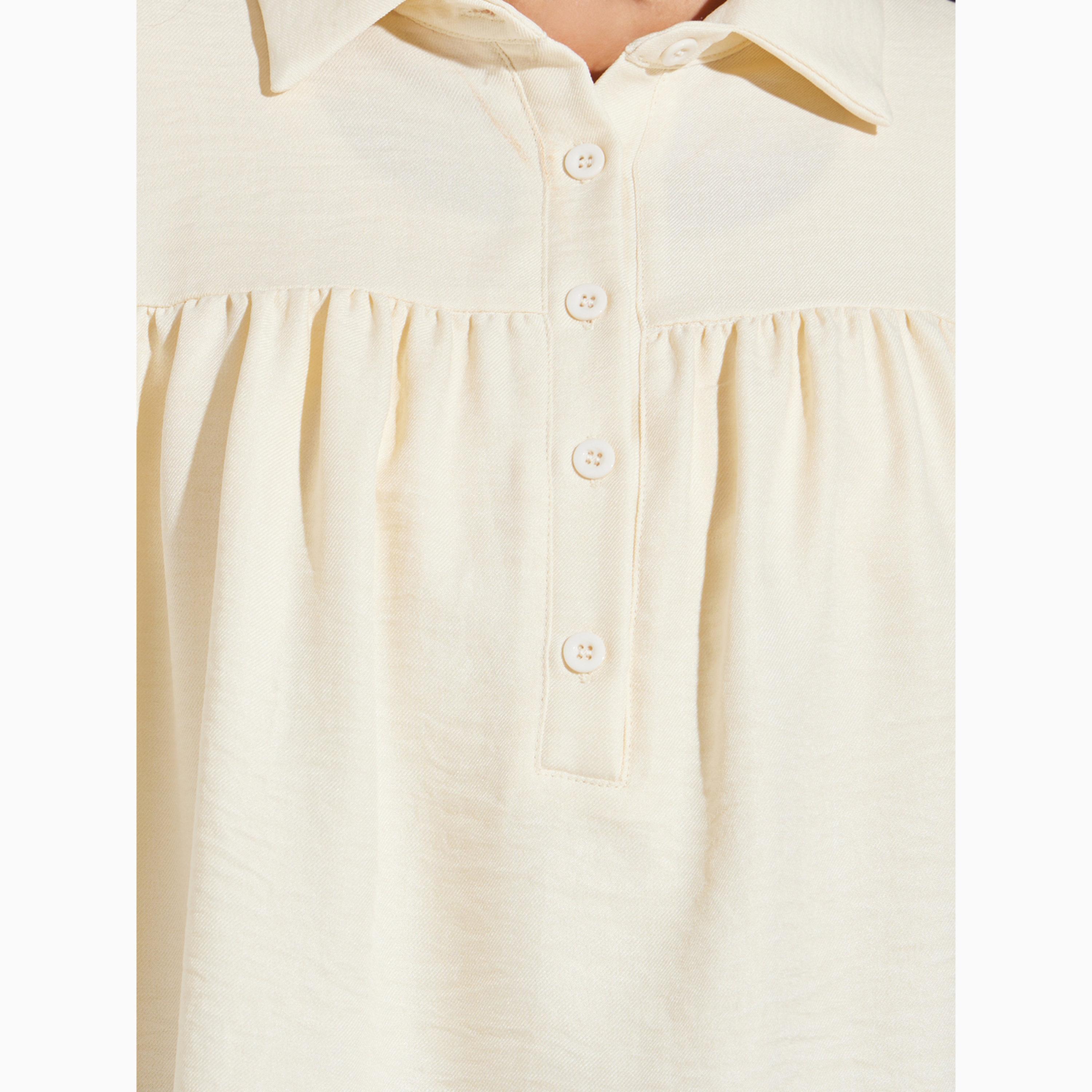 قميص بأكمام قصيرة وياقة مفرودة كريمي-women-clothing-shirtsandblouses-blouses-image-4
