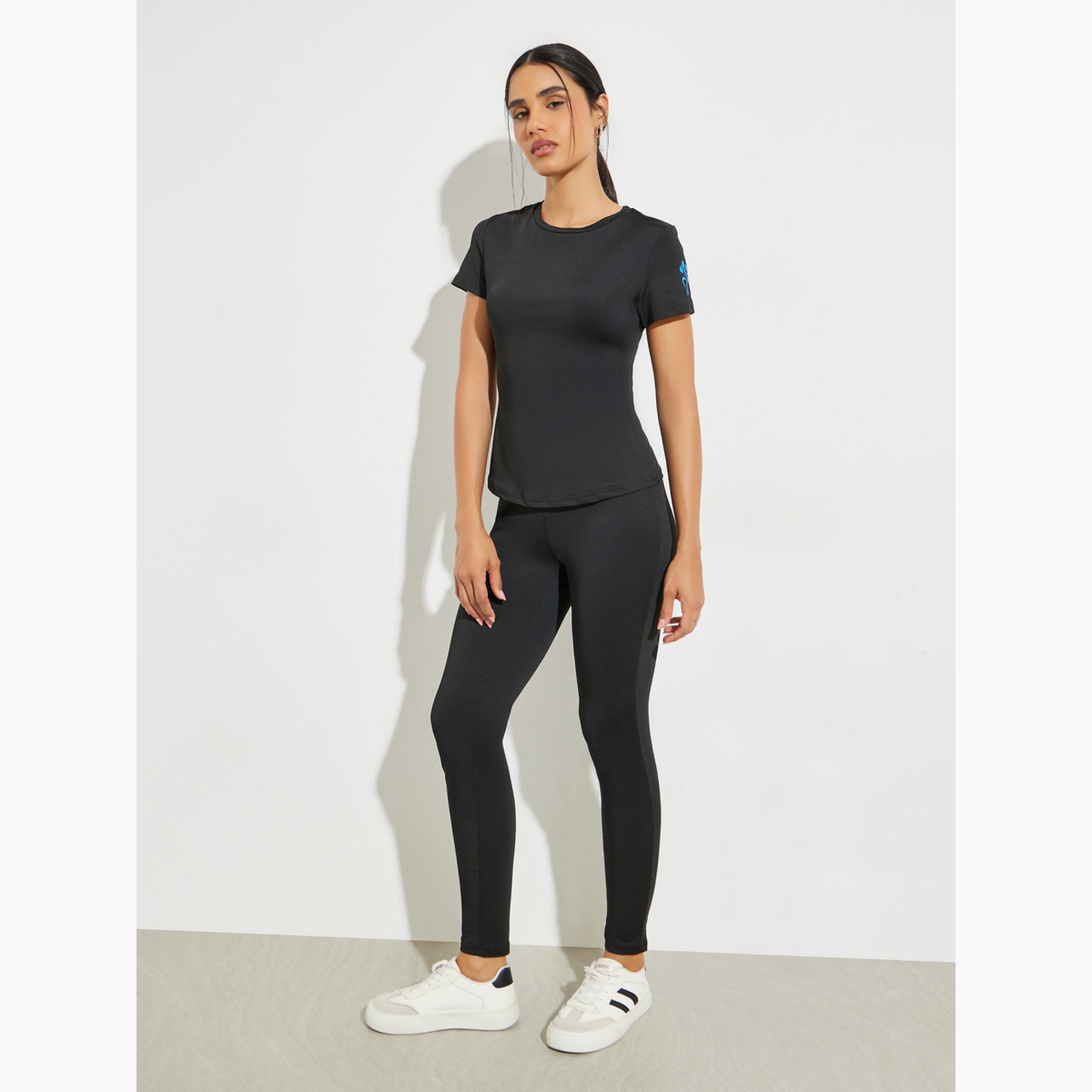 Styli Black Round Neck T-Shirt and Leggings Co-Ords-women-clothing-coordsets-image-1