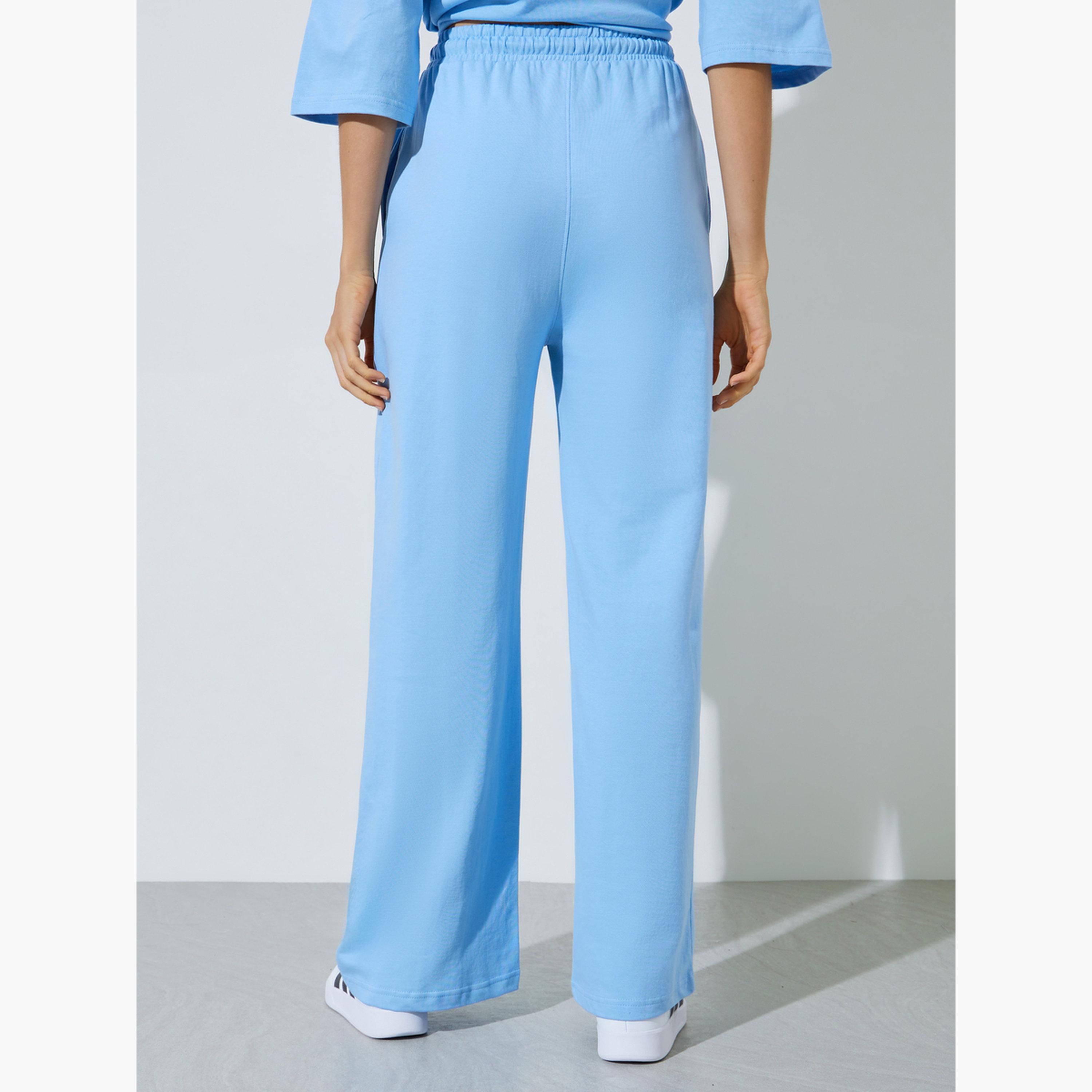 جوغر قطن بأرجل واسعة لون أزرق فاتح-women-clothing-bottoms-joggers-image-4