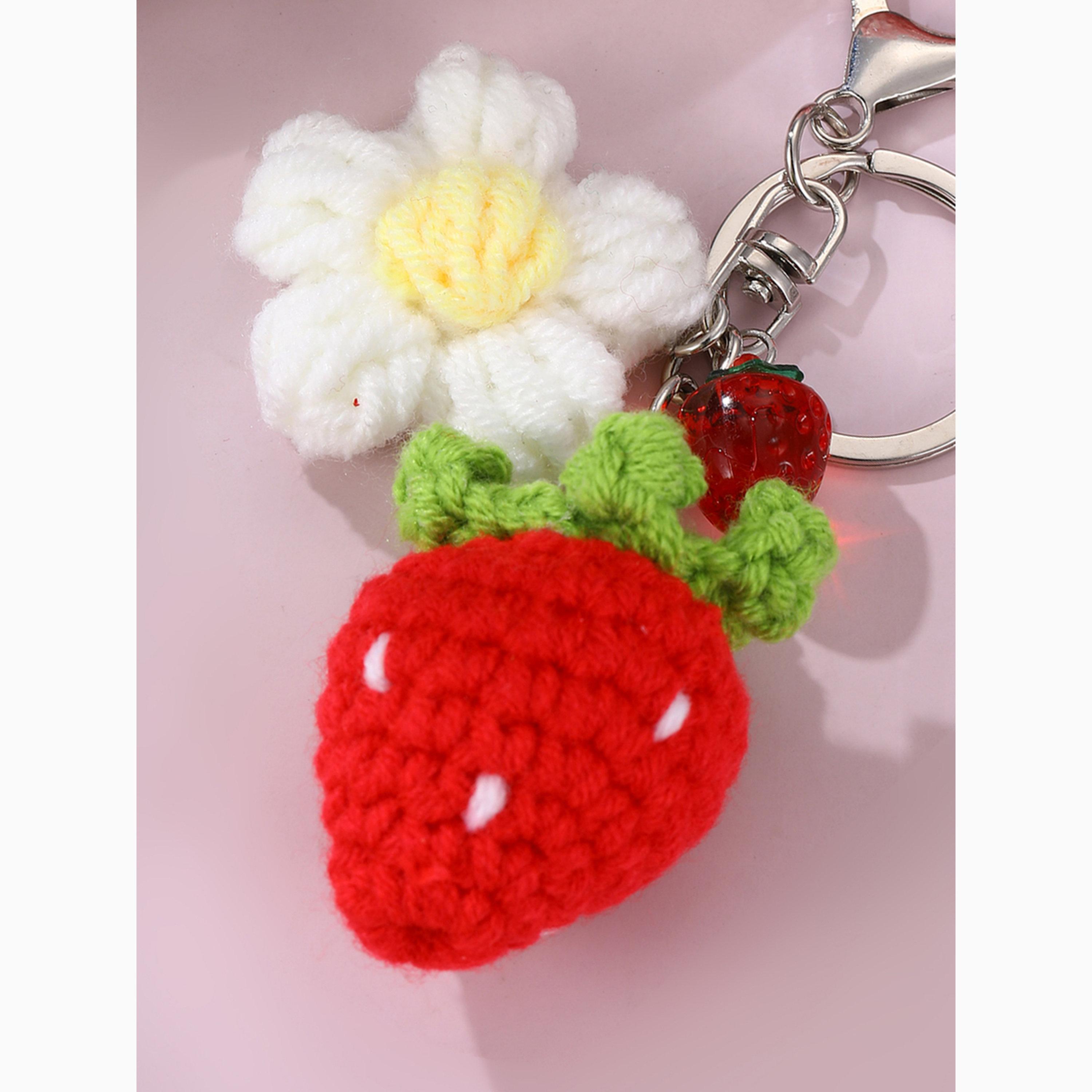 Take Two Red Crochet Strawberry Keychain with Flower Charm-women-clothingaccessories-novelties-image-2