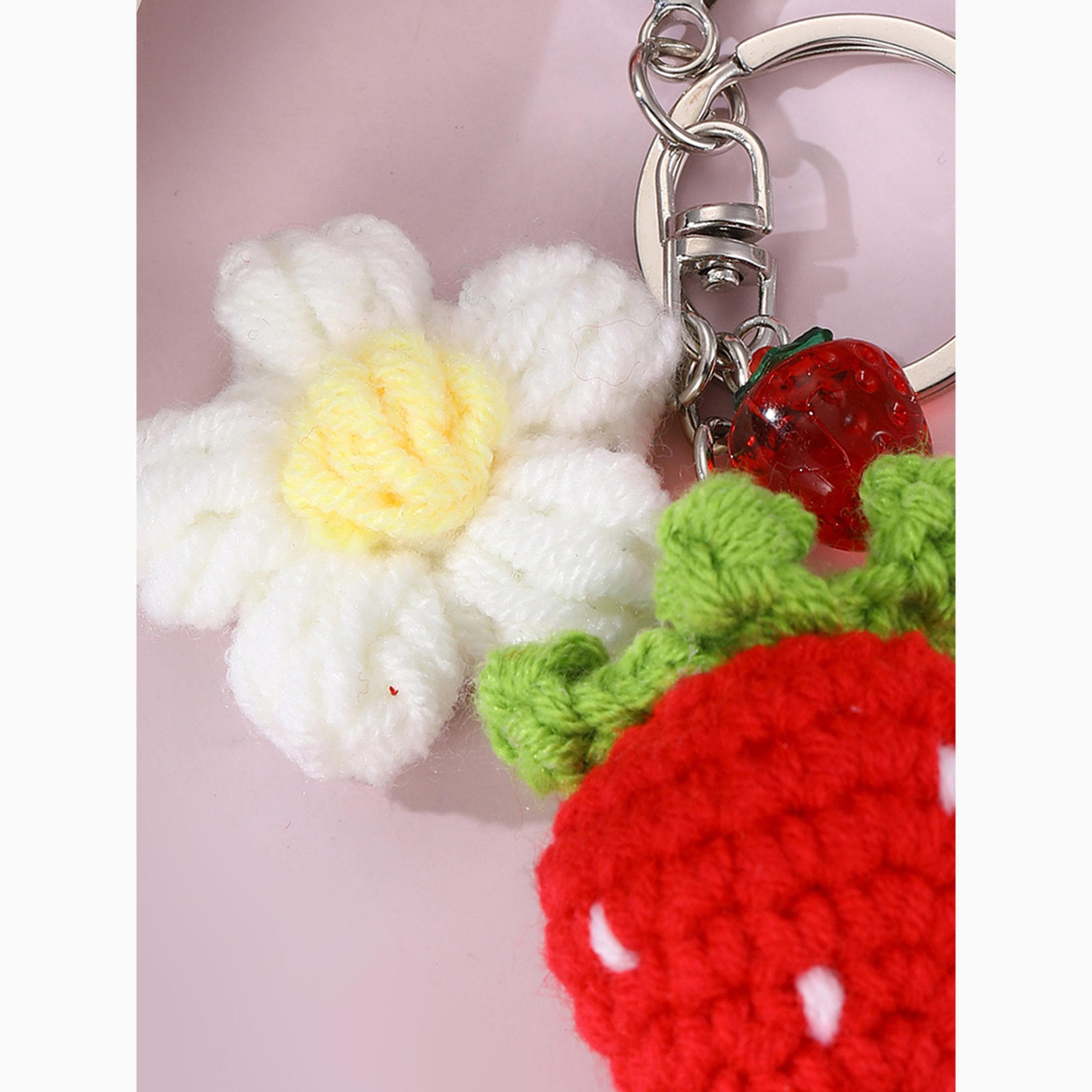 Take Two Red Crochet Strawberry Keychain with Flower Charm-women-clothingaccessories-novelties-image-3