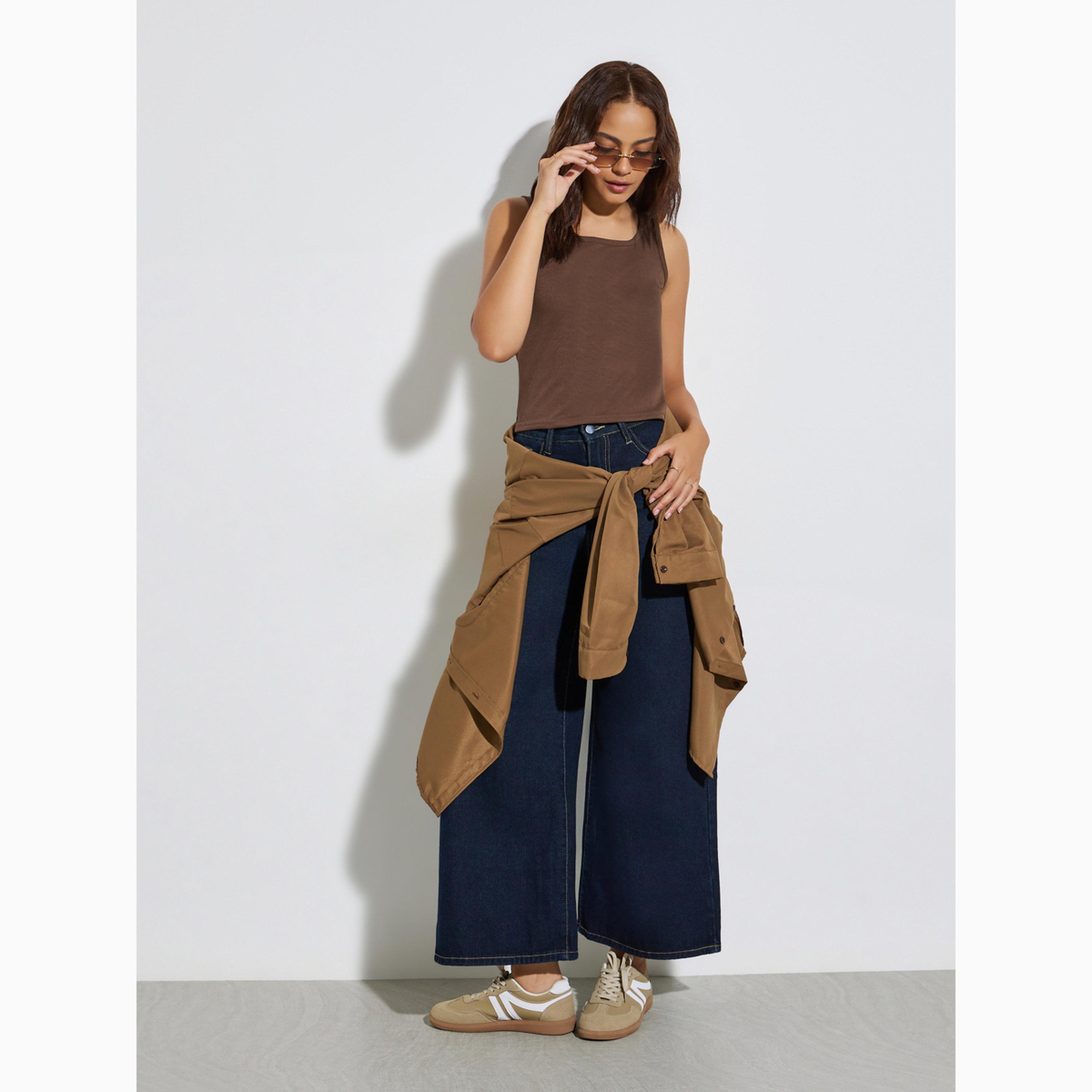 Styli Brown Square Neck Tank-women-clothing-shirtsandblouses-blouses-image-2