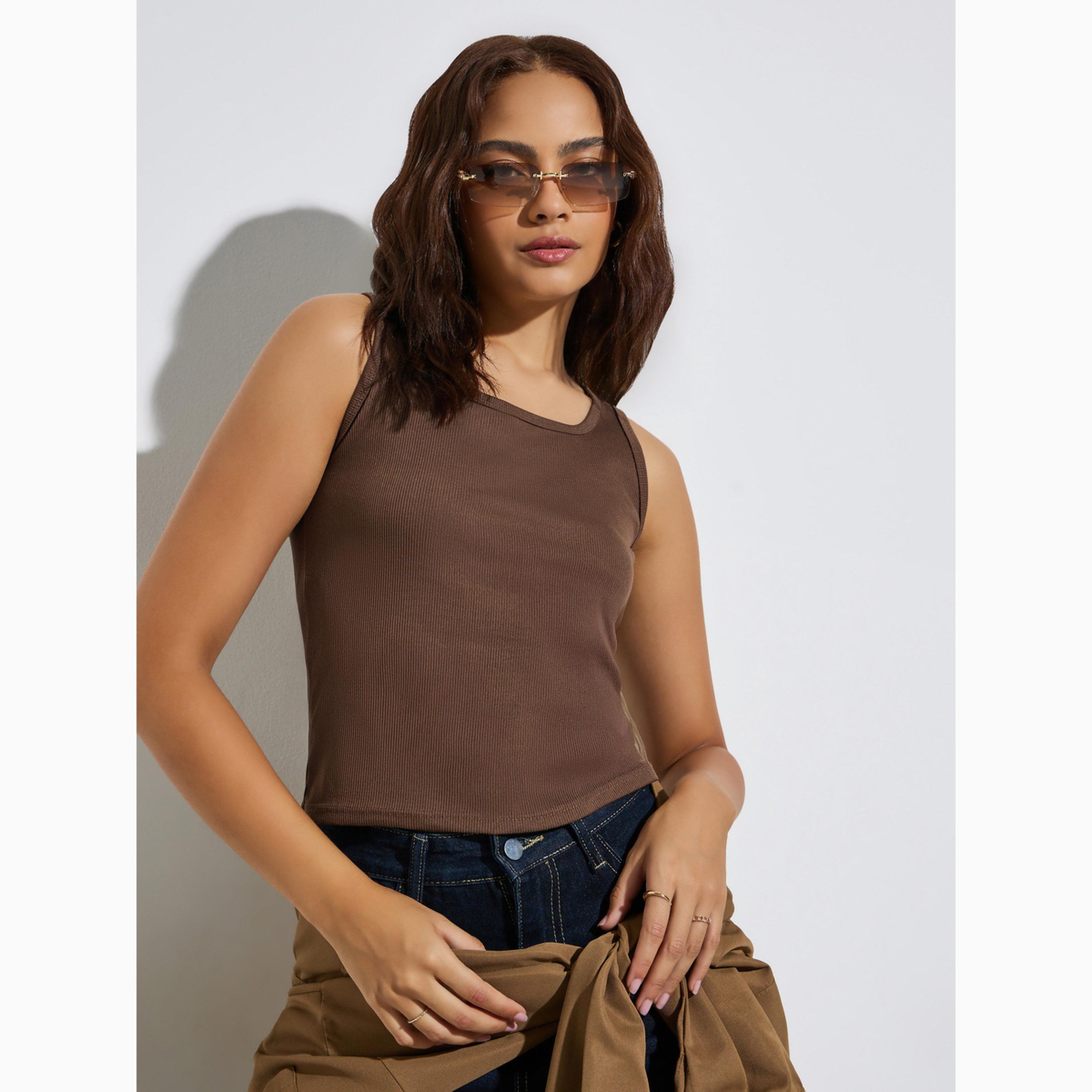 Styli Brown Square Neck Tank-women-clothing-shirtsandblouses-blouses-image-3