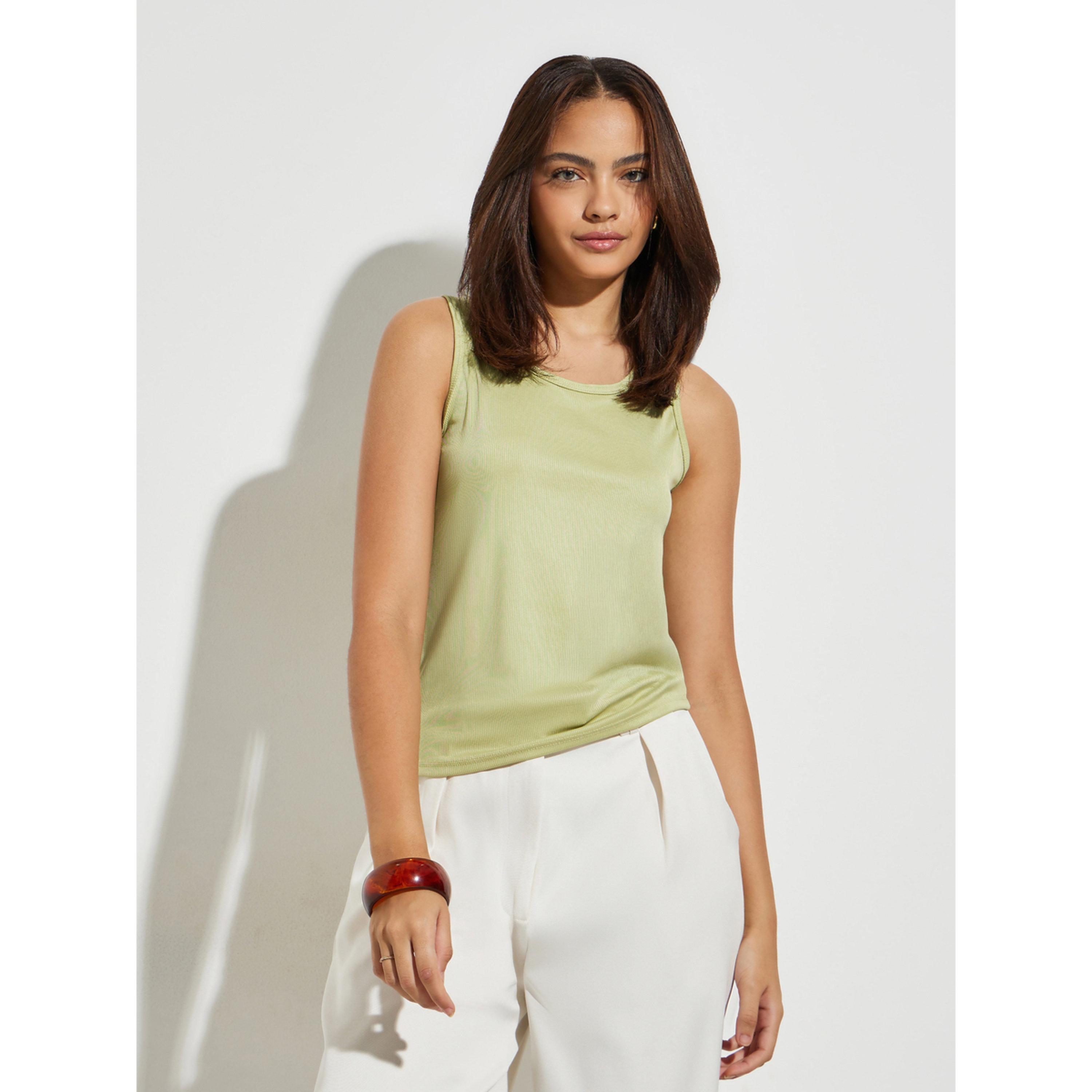 بلوزة بلا أكمام بياقة دائرية وتفاصيل مضلعة-women-clothing-shirtsandblouses-blouses-image-1
