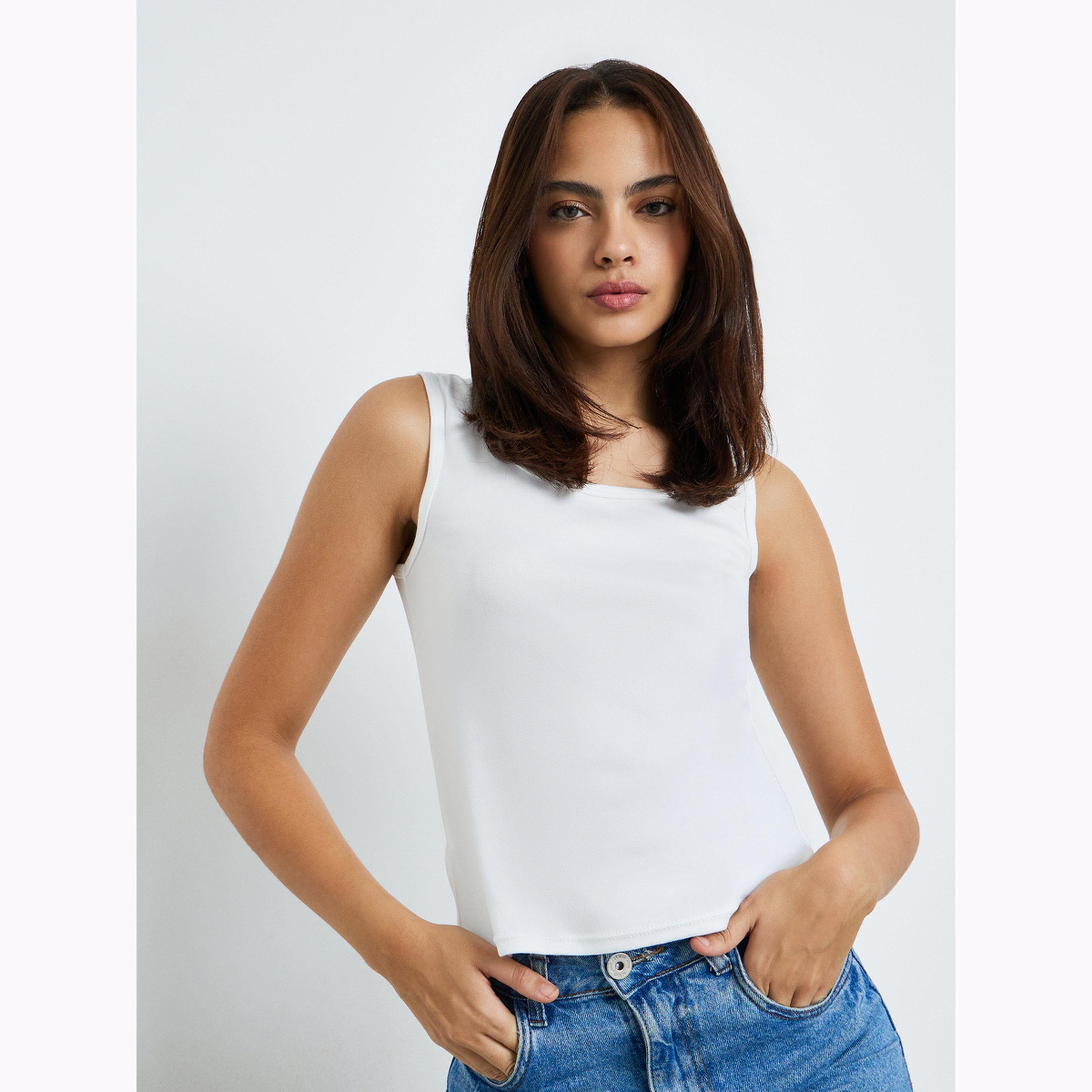 عبوة من قطعتين - تانك توب سادة بياقة سكوب-women-clothing-tshirts-image-3