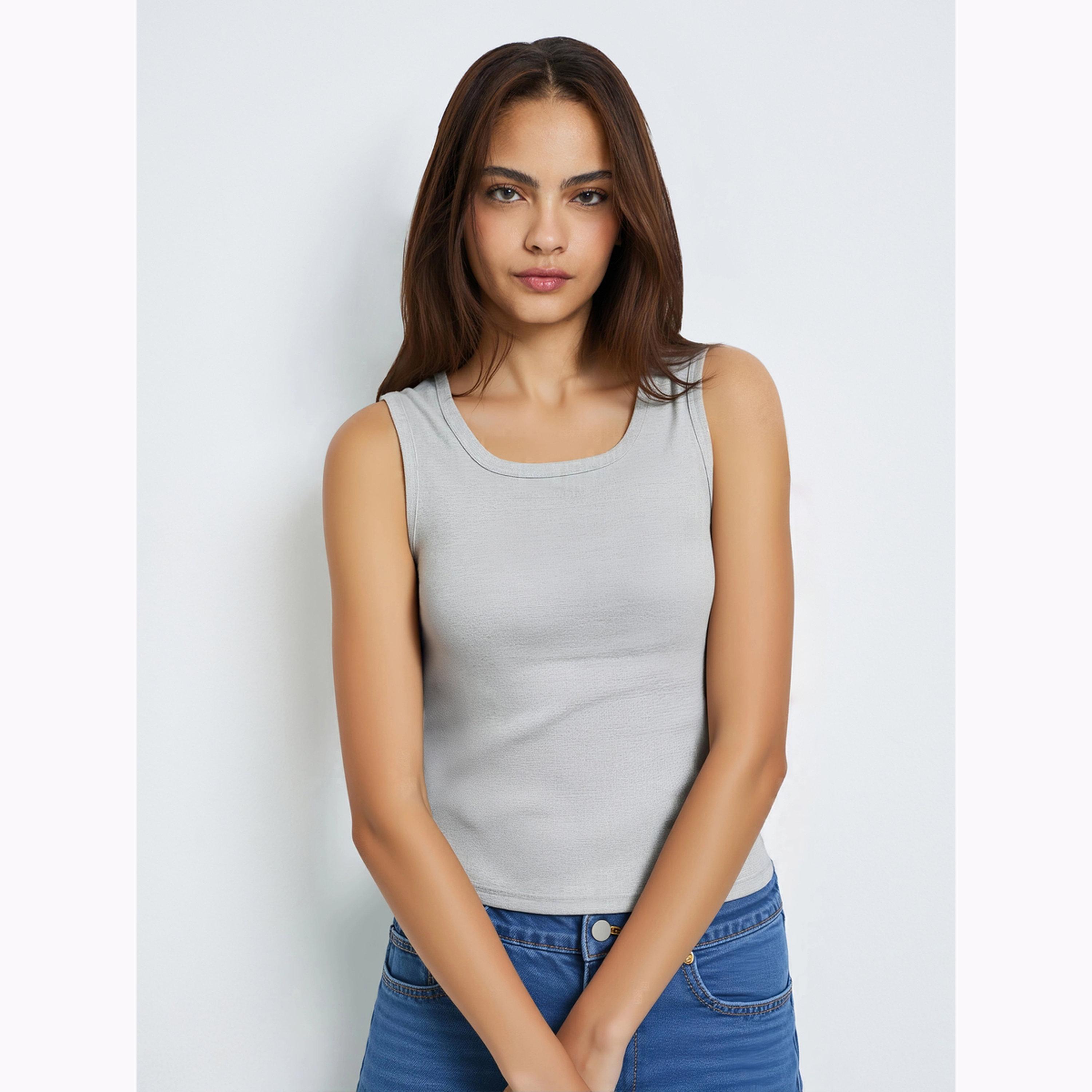 عبوة من قطعتين - تانك توب سادة بياقة سكوب-women-clothing-tshirts-image-4