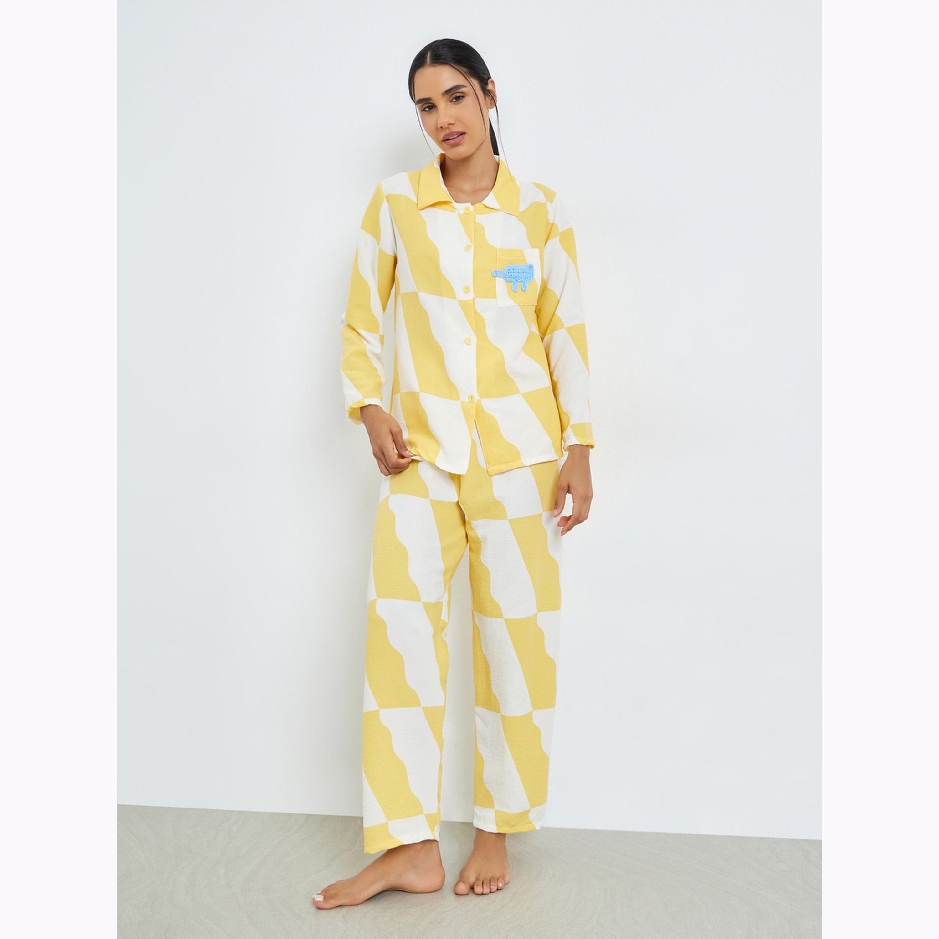 طقم بيجاما من بنطال وقميص ومطبع بالكامل-women-clothing-nightwear-pyjamas-longsets-image-1