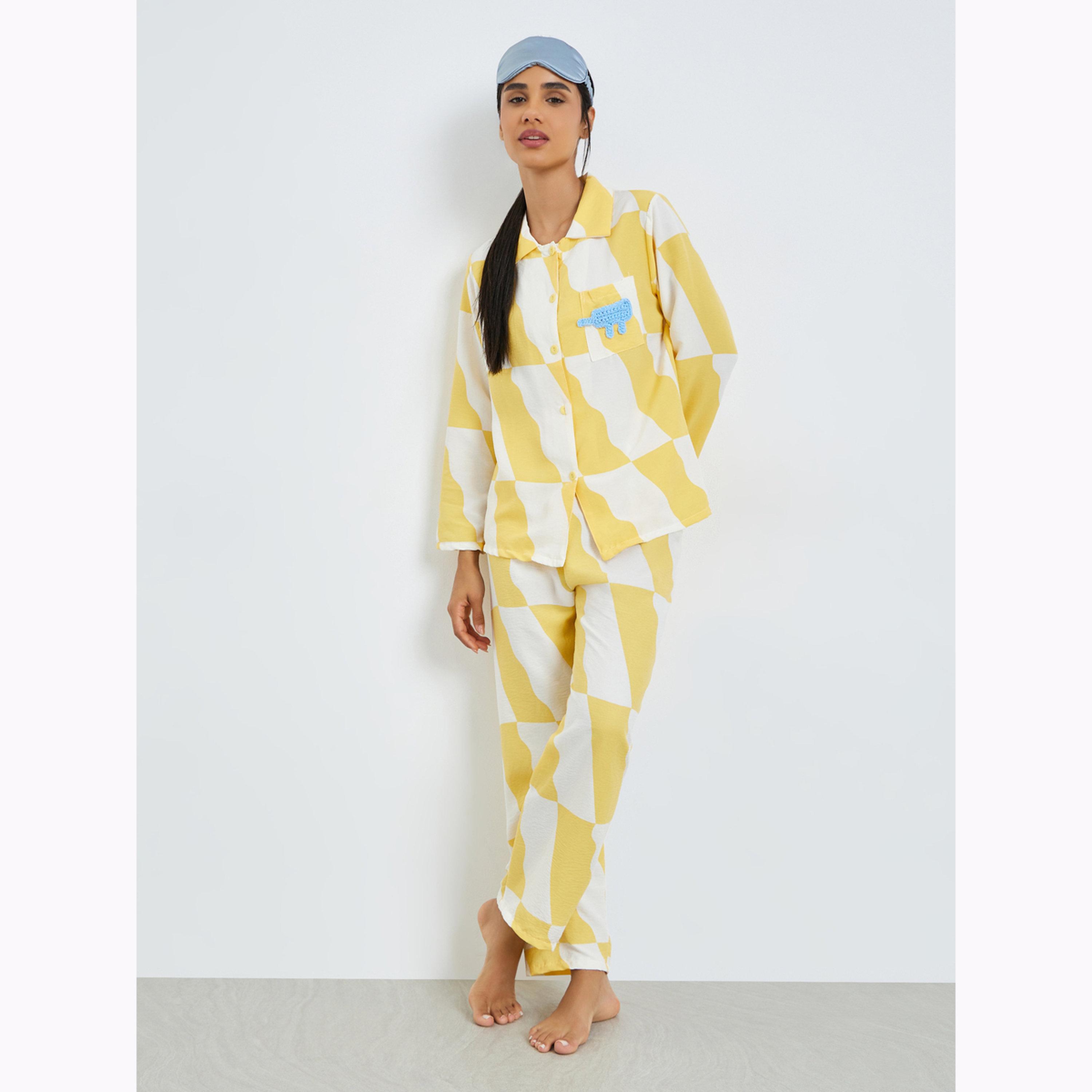 طقم بيجاما من بنطال وقميص ومطبع بالكامل-women-clothing-nightwear-pyjamas-longsets-image-3