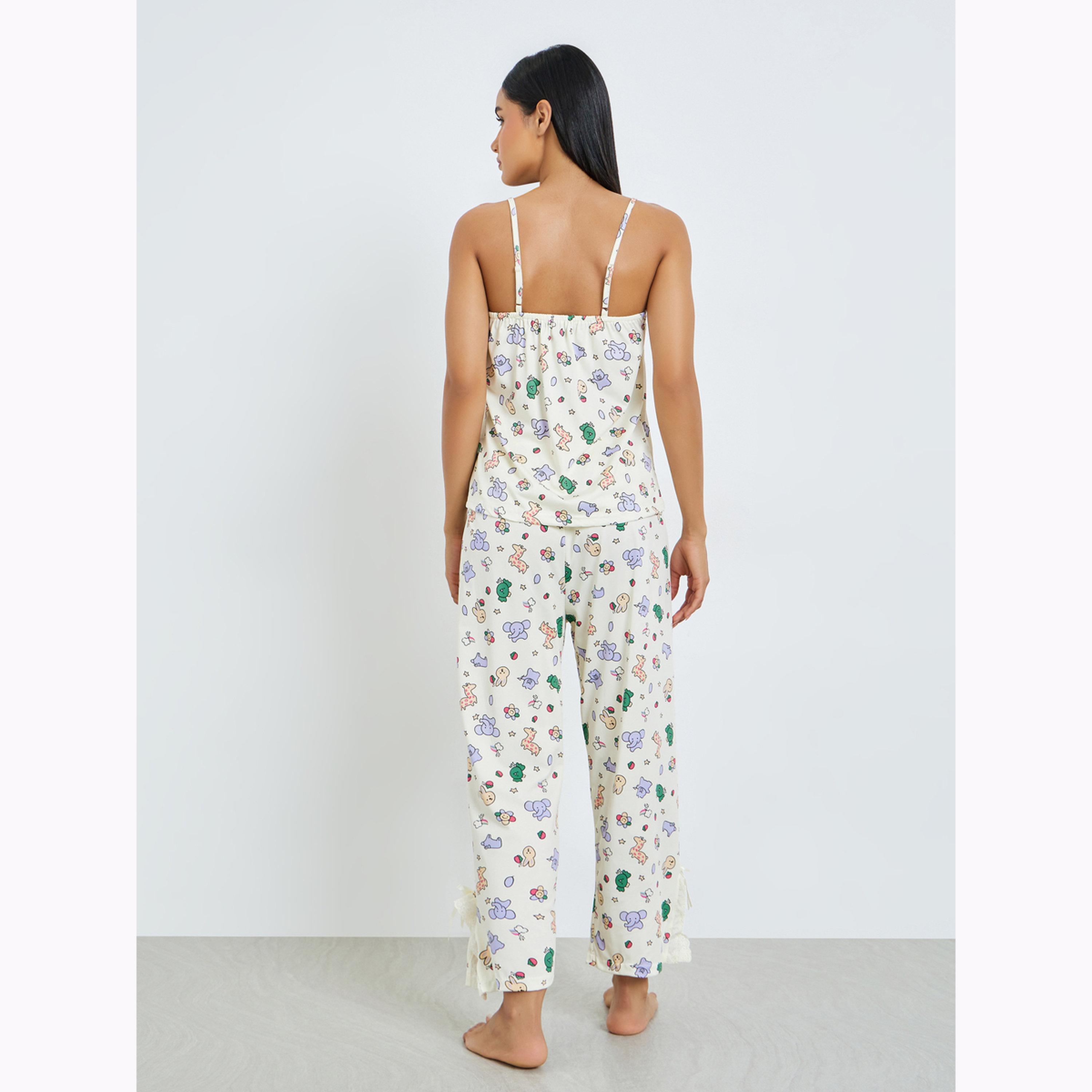 طقم بيجاما من بنطال وبلوزة كامي بطبعة حيوانات-women-clothing-nightwear-pyjamas-longsets-image-4