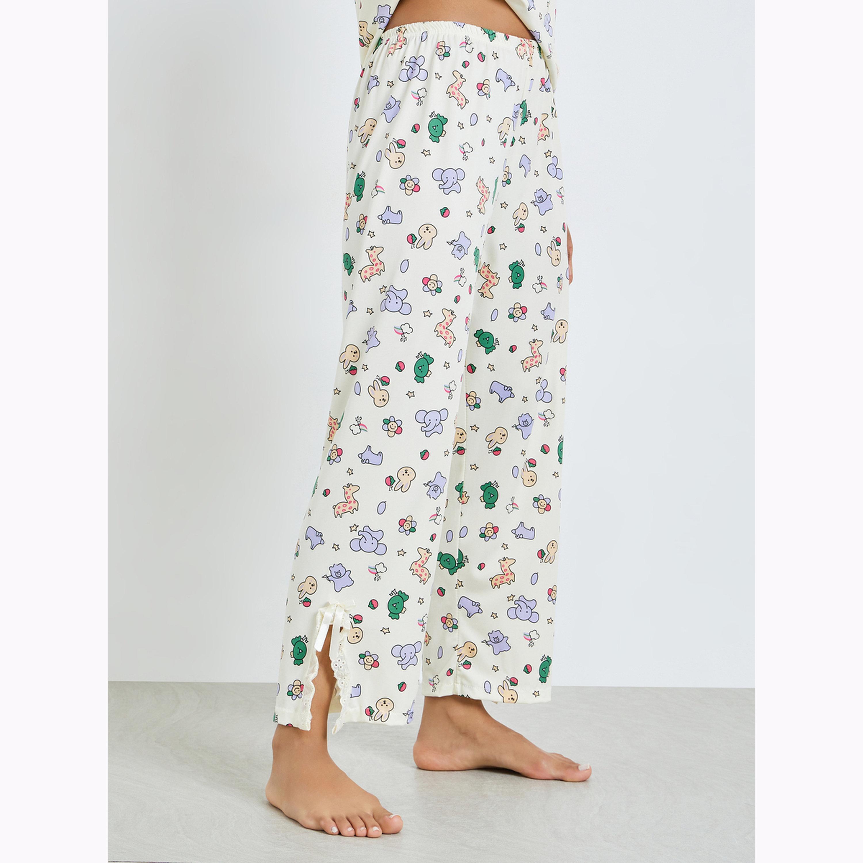 طقم بيجاما من بنطال وبلوزة كامي بطبعة حيوانات-women-clothing-nightwear-pyjamas-longsets-image-5