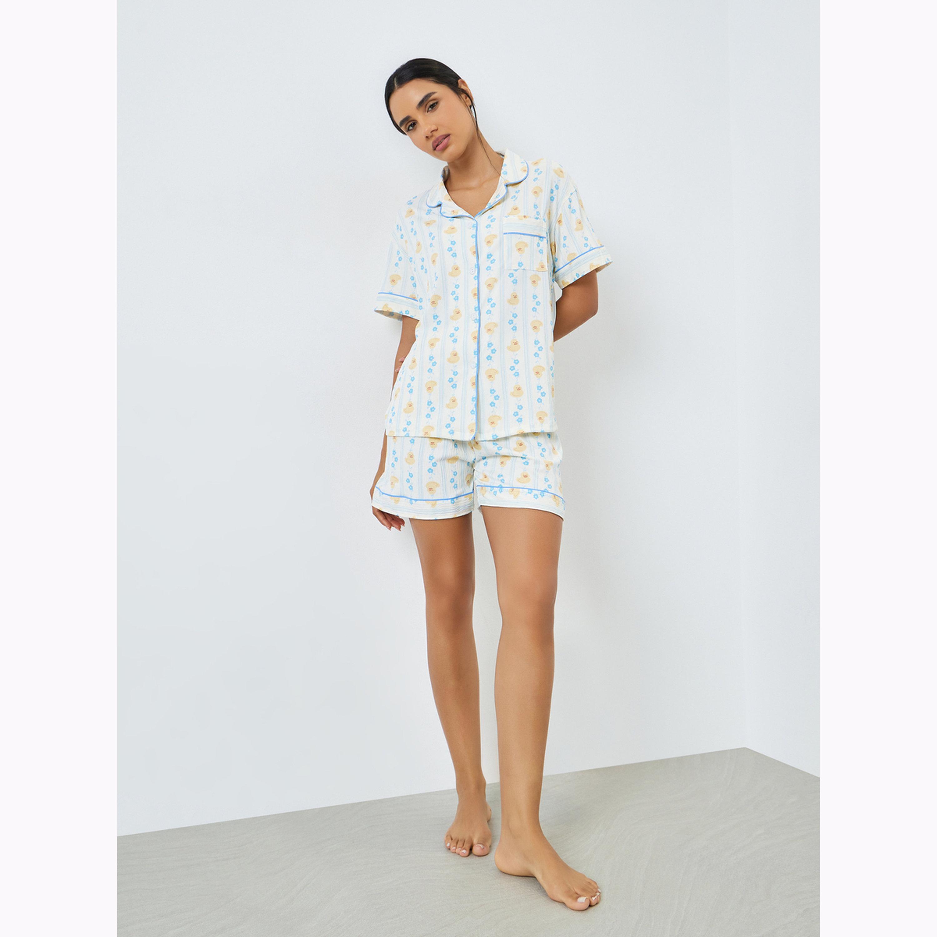 Styli All-Over Duck Printed Shirt, Shorts and Pants Pyjama Set-women-clothing-nightwear-pyjamas-longsets-image-4