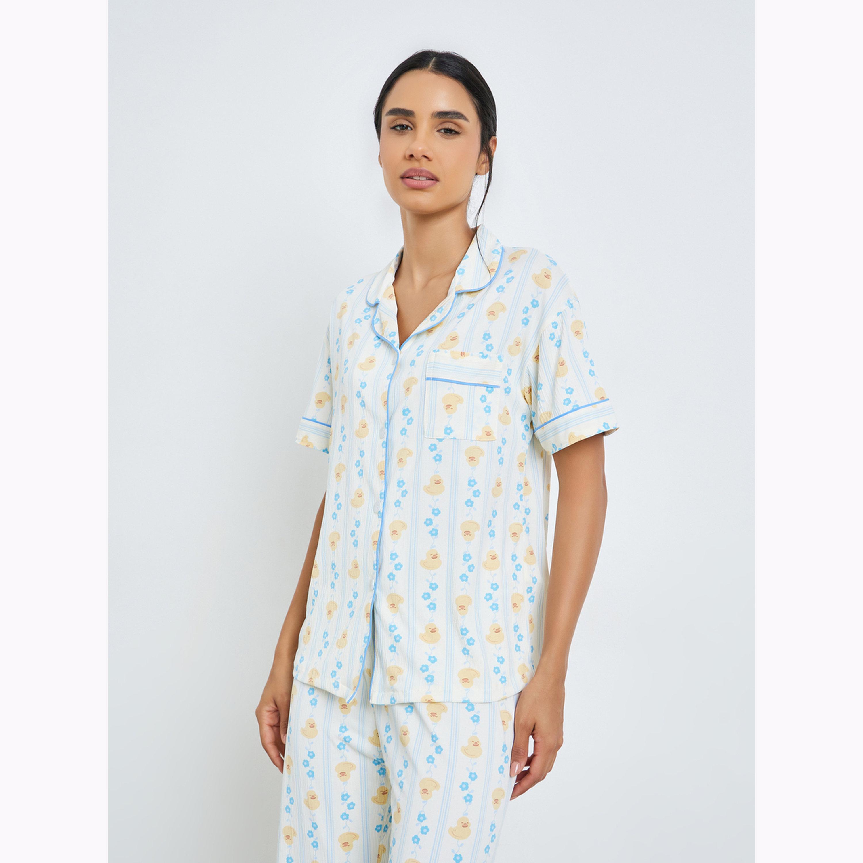 Styli All-Over Duck Printed Shirt, Shorts and Pants Pyjama Set-women-clothing-nightwear-pyjamas-longsets-image-5