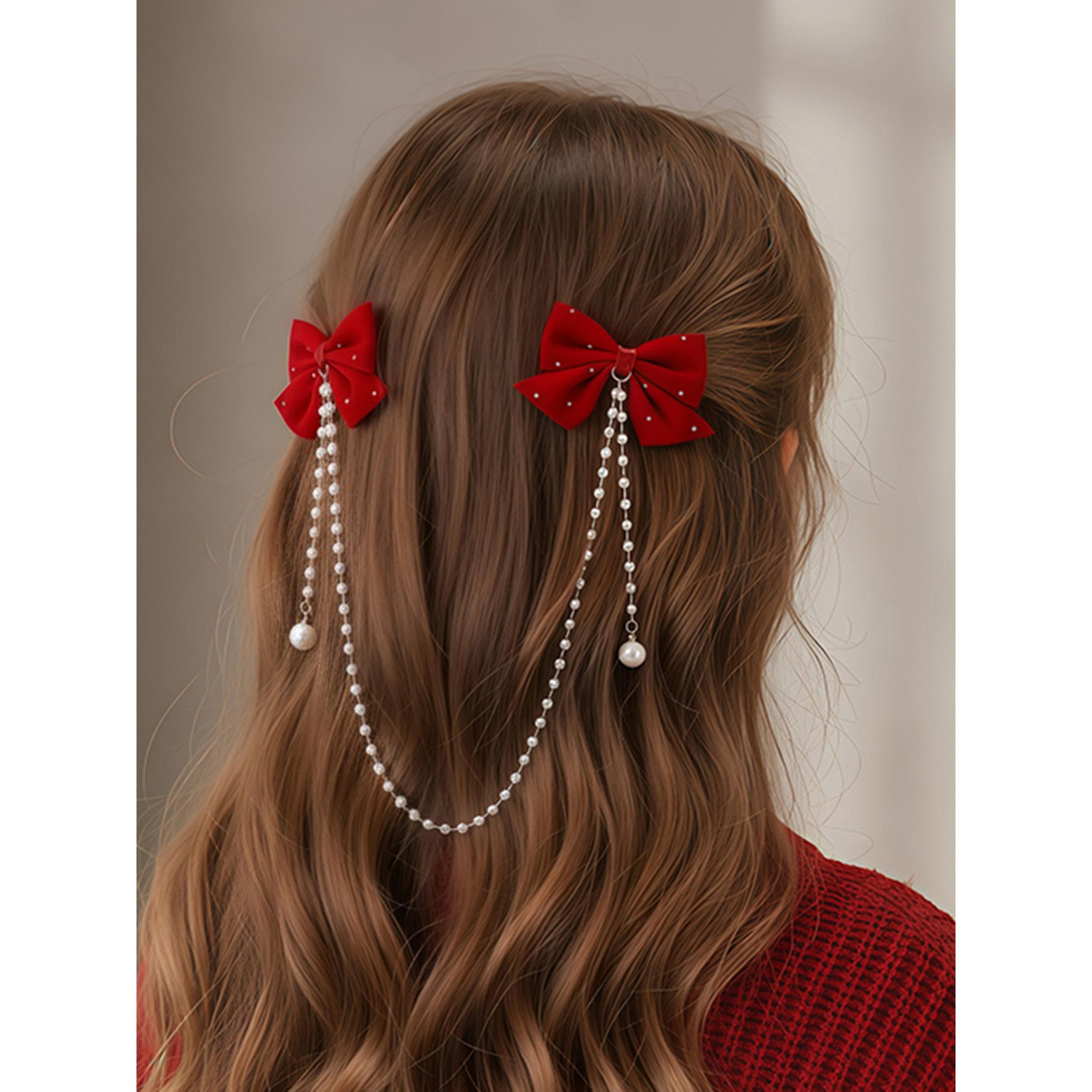مشبك شعر بعقدة حمراء وسلسلة لؤلؤ-women-hairaccessories-clips-image-4