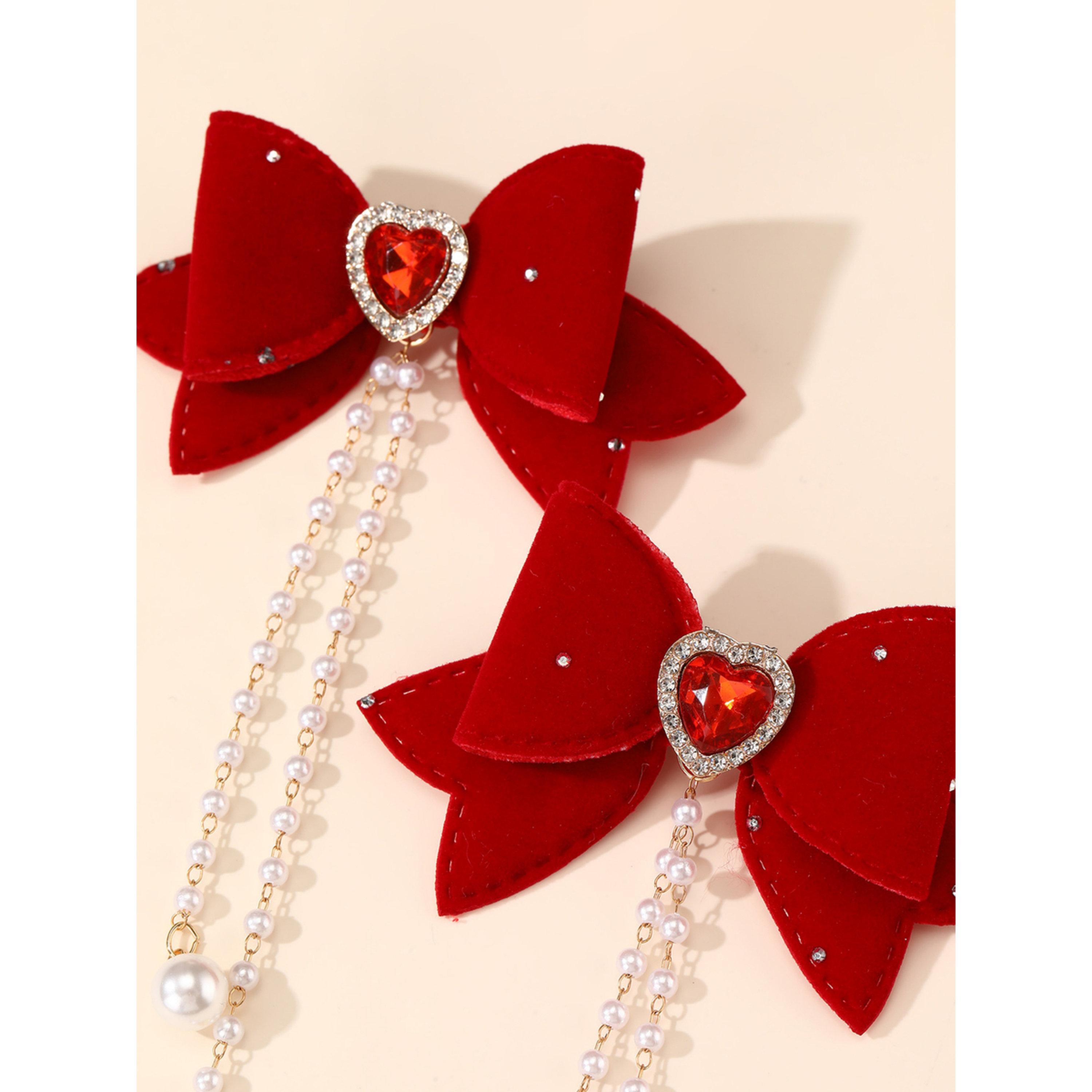 Take Two Red Bow Hair Clips with Pearl Chains-women-hairaccessories-clips-image-3