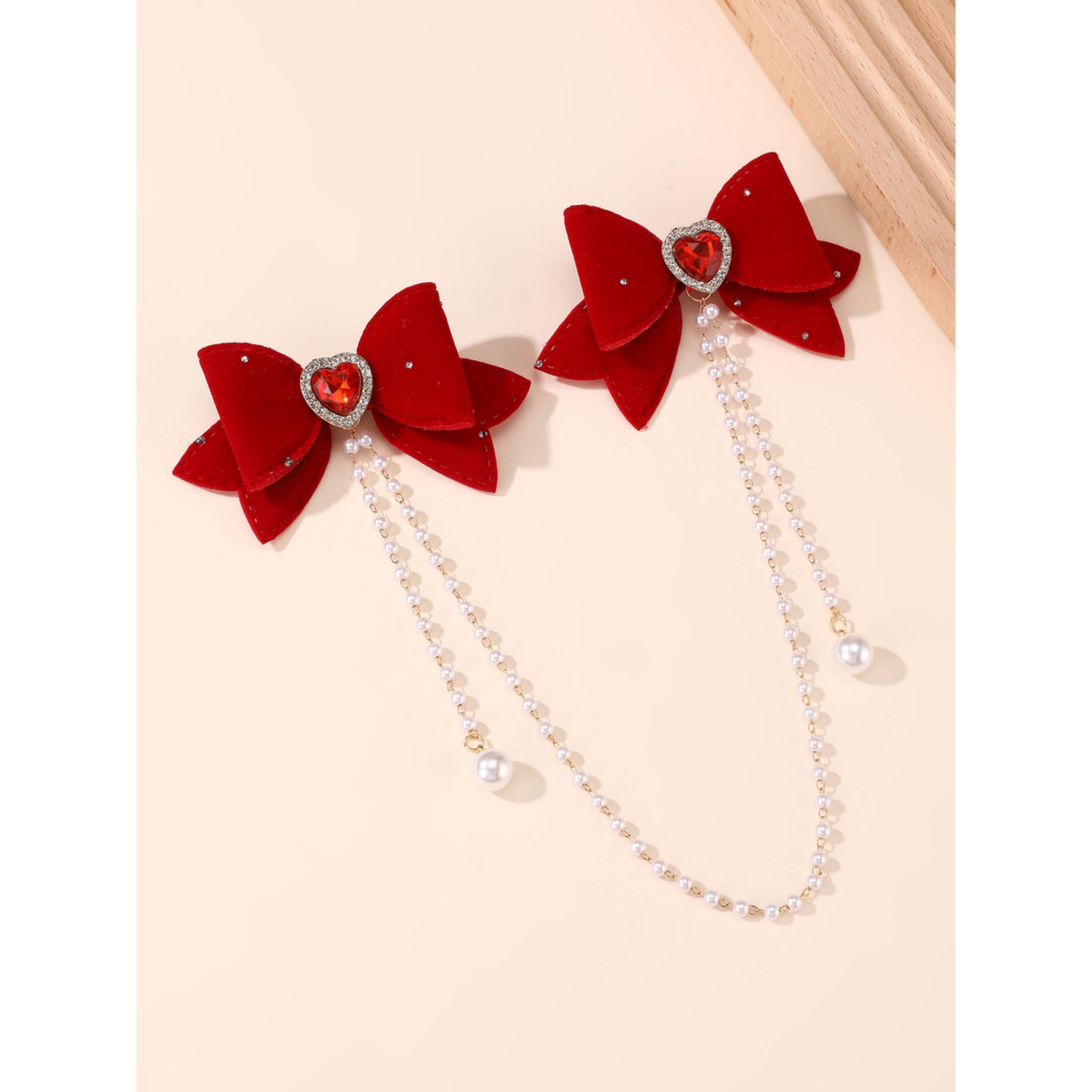 مشابك شعر بعقدة حمراء وسلاسل لؤلؤ-women-hairaccessories-clips-image-5