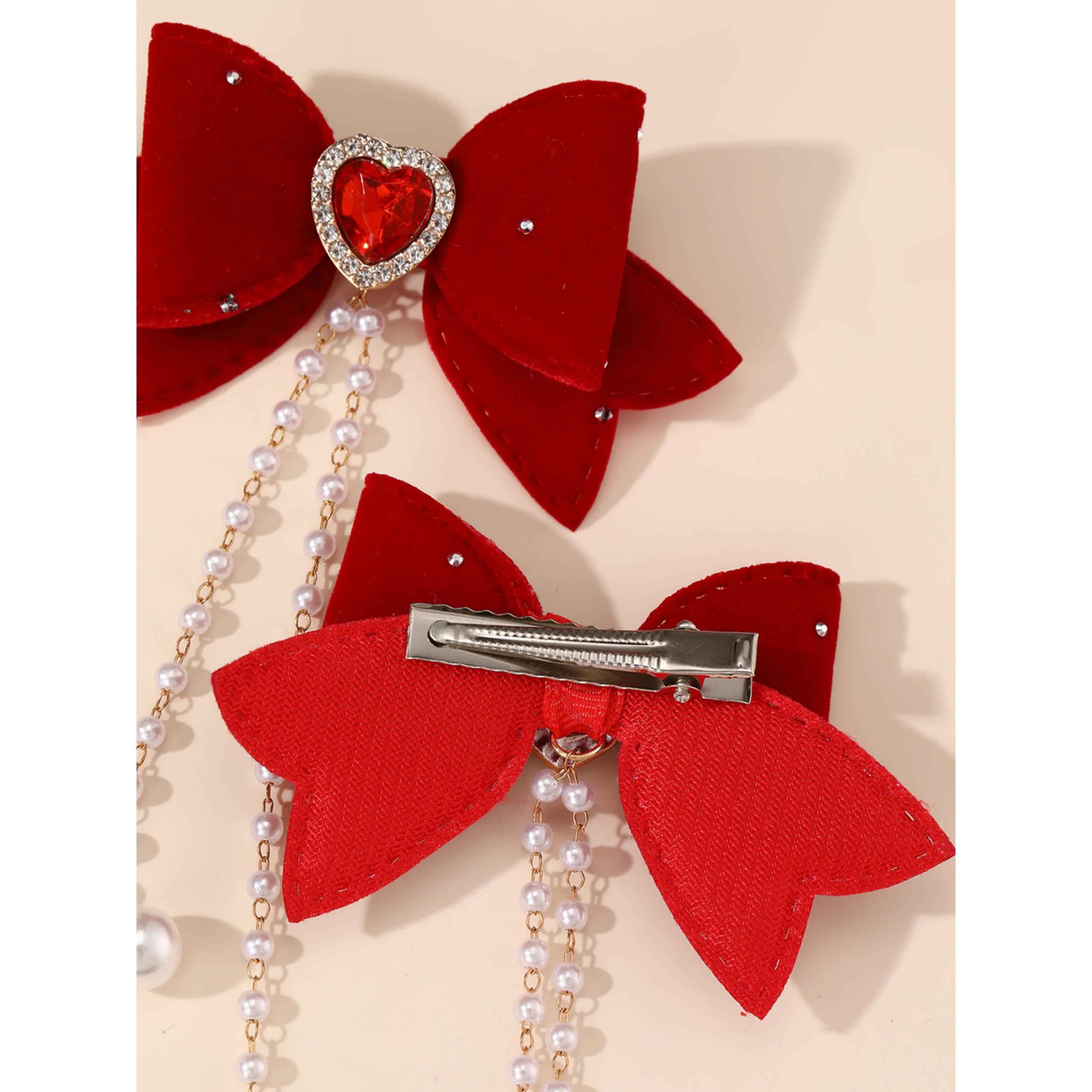 Take Two Red Bow Hair Clips with Pearl Chains-women-hairaccessories-clips-image-6