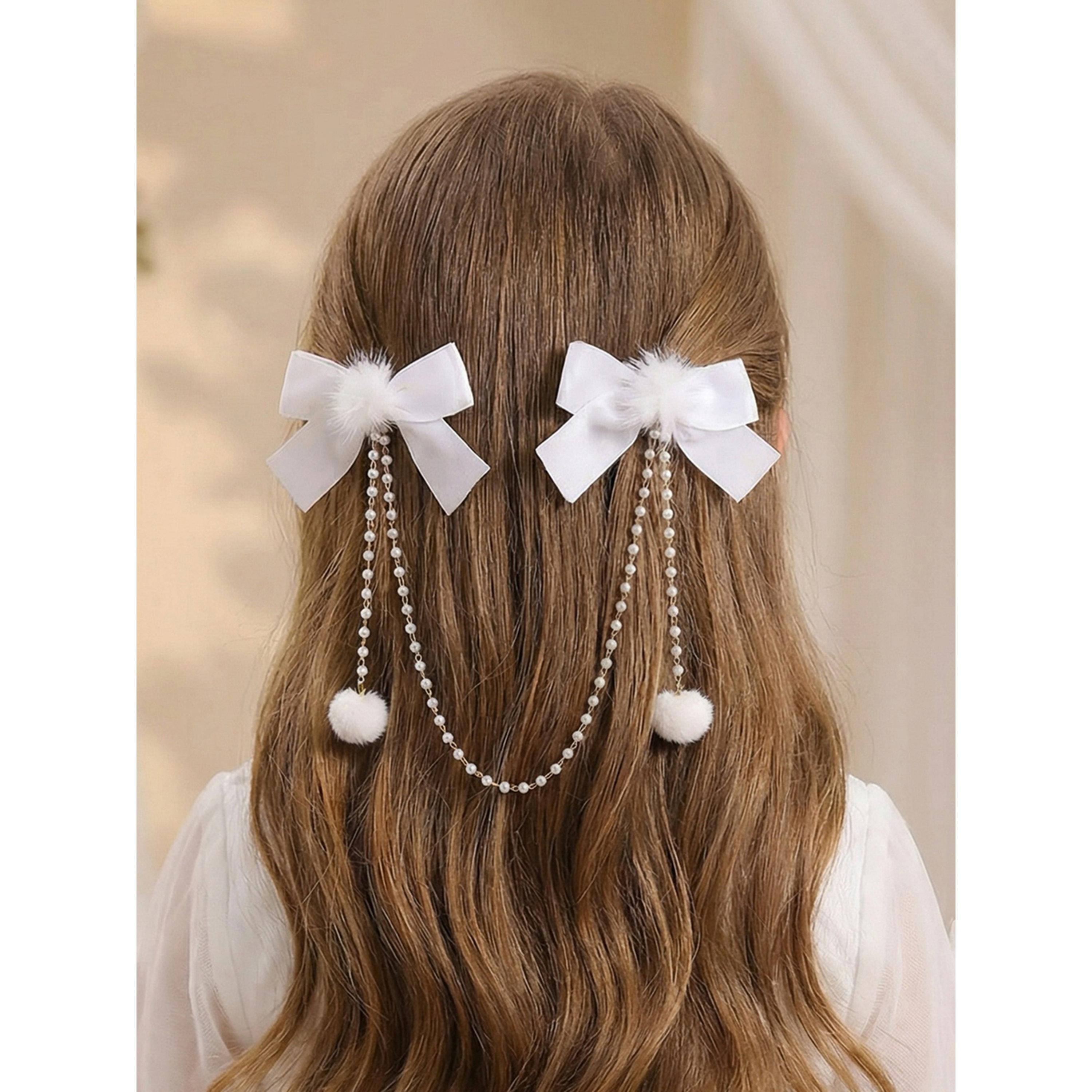 مشابك شعر بعقدة بيضاء وشرابة لؤلؤ-women-hairaccessories-clips-image-3