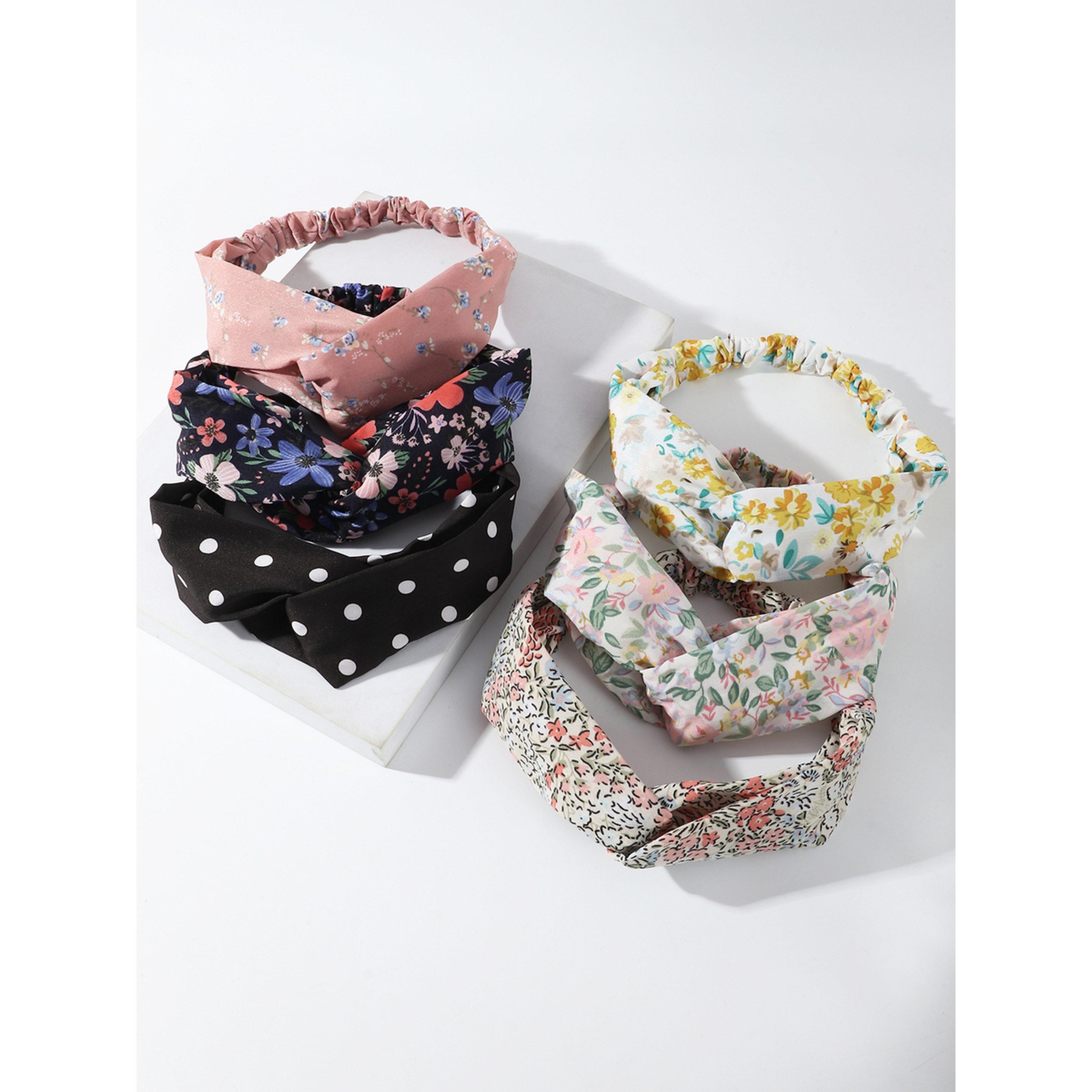 طقم طوق شعر بنقشة زهور ومنقط 6 قطع-women-hairaccessories-bands-image-1