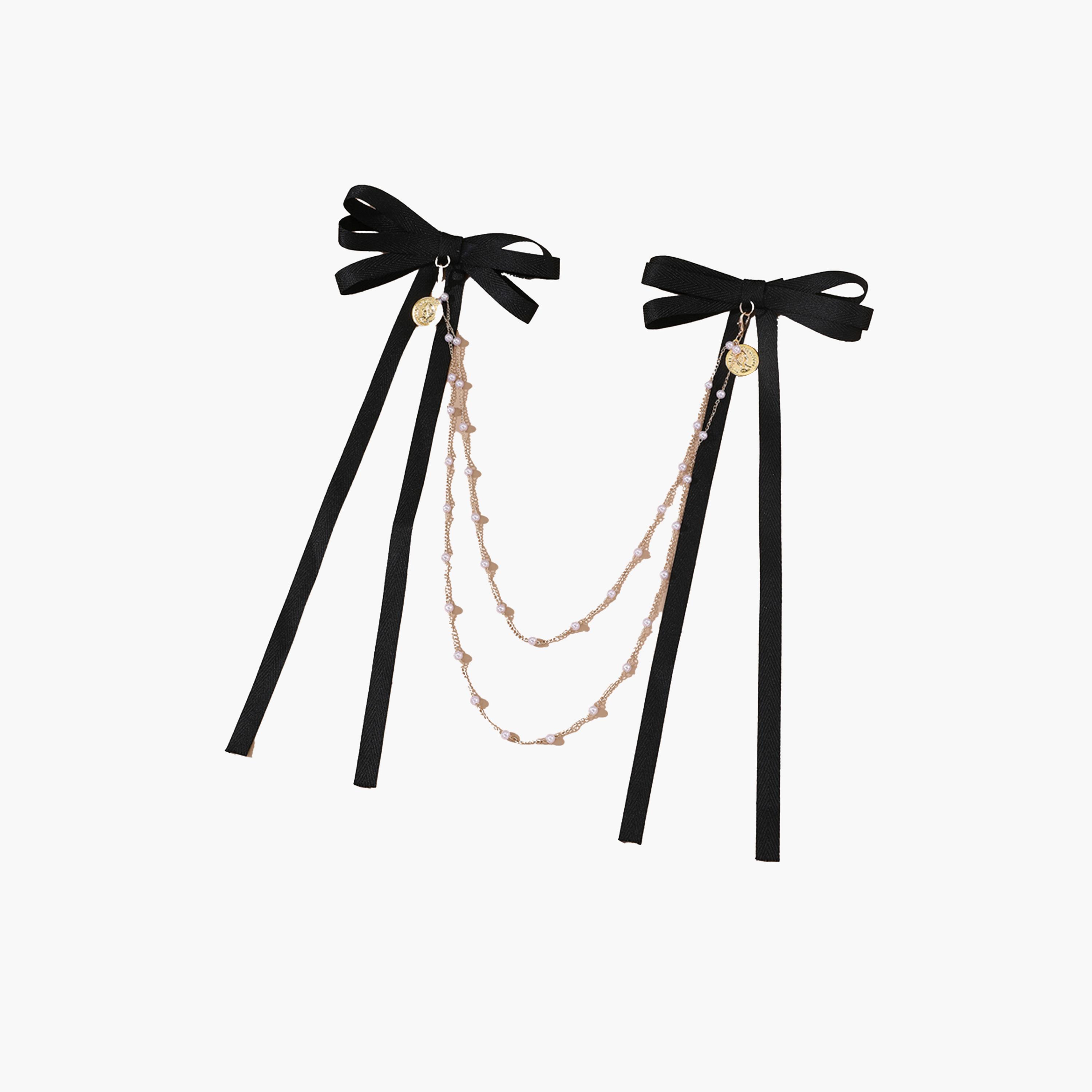 مشبك شعر بعقدة سوداء وسلسلة لؤلؤ-women-hairaccessories-sets-image-1
